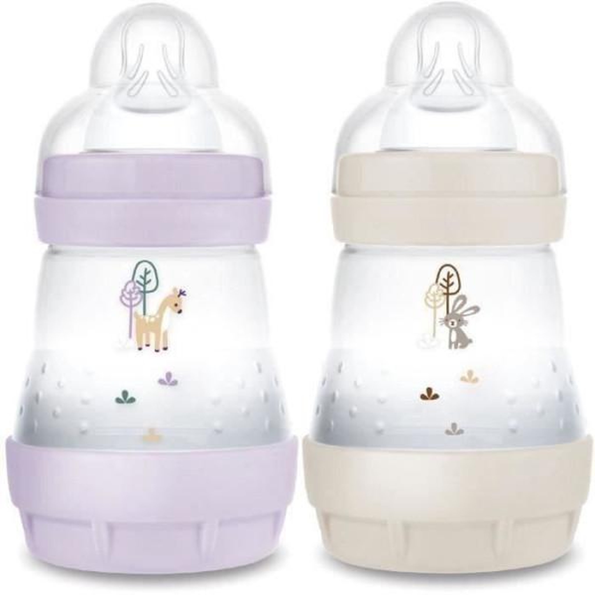 MAM Lot de 2 Biberons - MAM - Easy Start - Anti-colique - 160 ml - Tétine débit 1 - Lilas + Sable