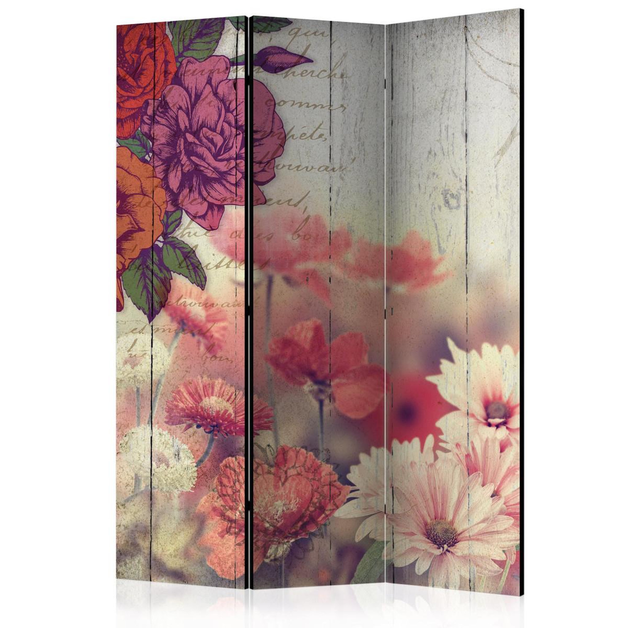 Paris Prix Paravent 3 volets  vintage flowers  135x172cm