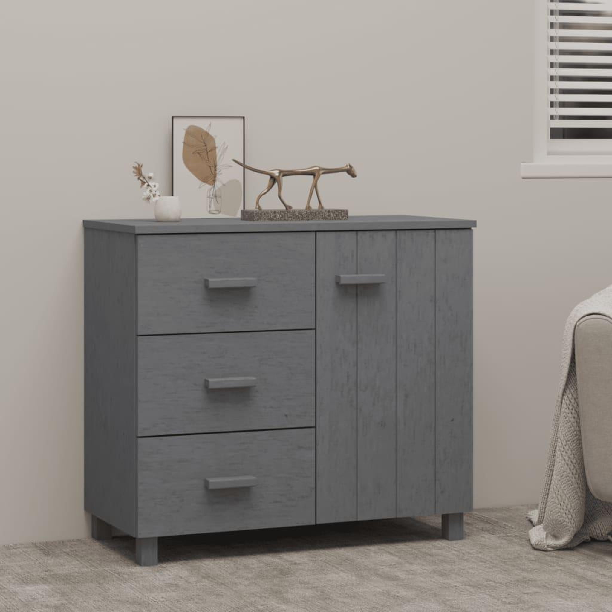 Voir la diapositive 1 : VIDAXL Buffet HAMAR Gris fonce 90x40x80 cm Bois massif de pin