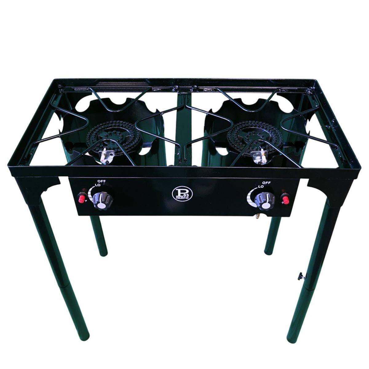 PROJECT Réchaud à Gaz 2 Feux 9KW 4 pieds Bruleurs en fonte Modulable en 3 Hauteurs - Cuisine Extérieure 74.5 x 40 x H80cm Allumage Piezo