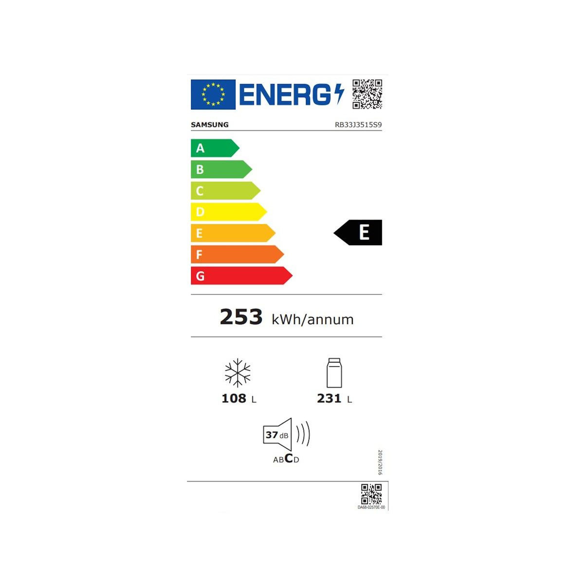 Samsung Réfrigérateur combiné 60cm 339l ventilé inox - RB34J3515S9