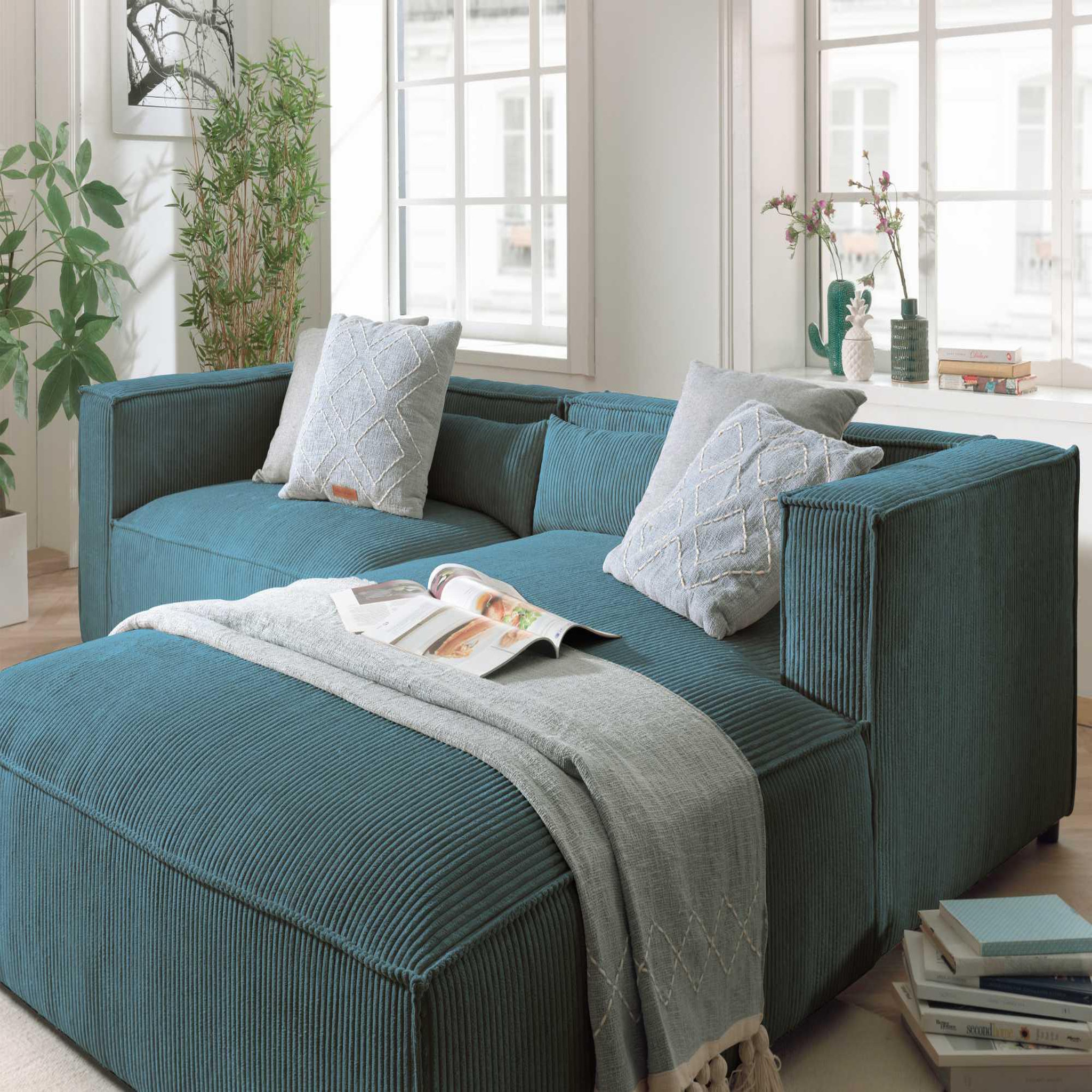 Voir la diapositive 3 : BEST MOBILIER Ela - canapé d'angle droit 4 places - en velours côtelé - style contemporain