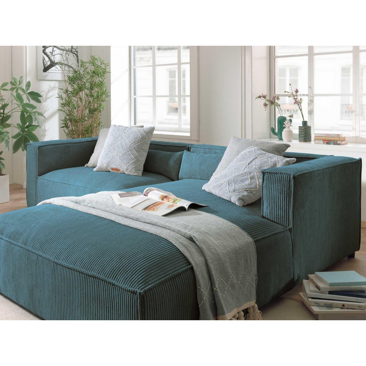 LISA DESIGN Ela - canapé d'angle droit 4 places - en velours côtelé - style contemporain