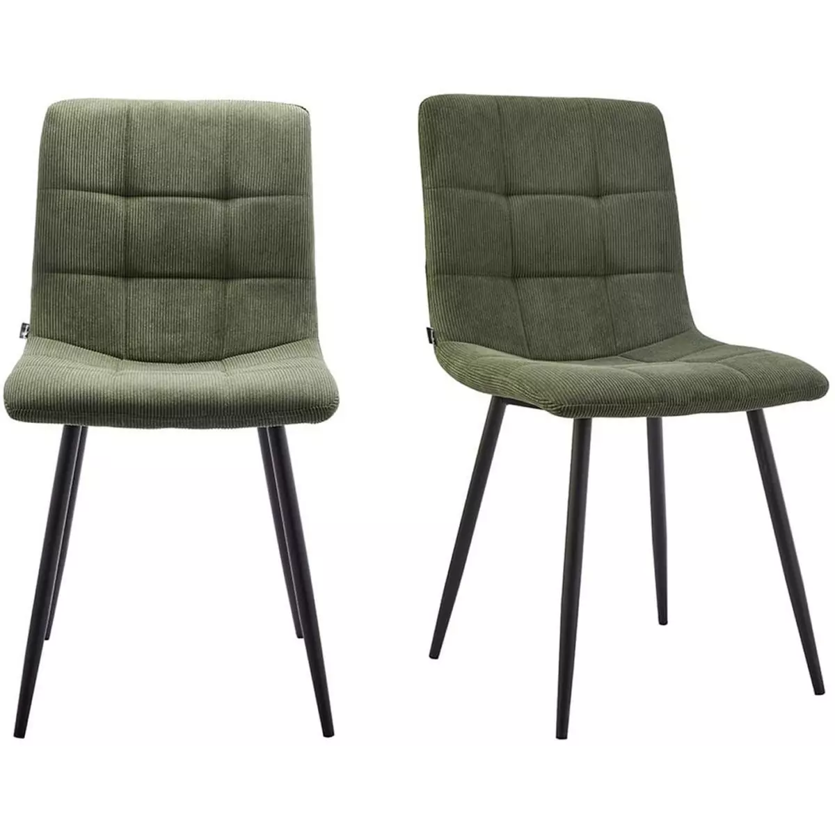 HOMIFAB Lot de 2 chaises en velours côtelé vert, piètement noir - Iggy