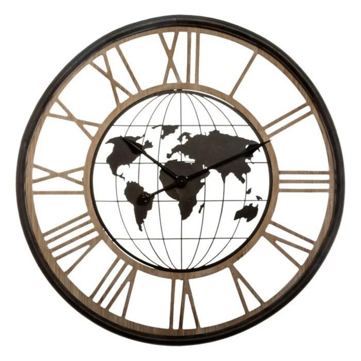 ATMOSPHERA Pendule Ronde en Métal  Monde  67cm Naturel