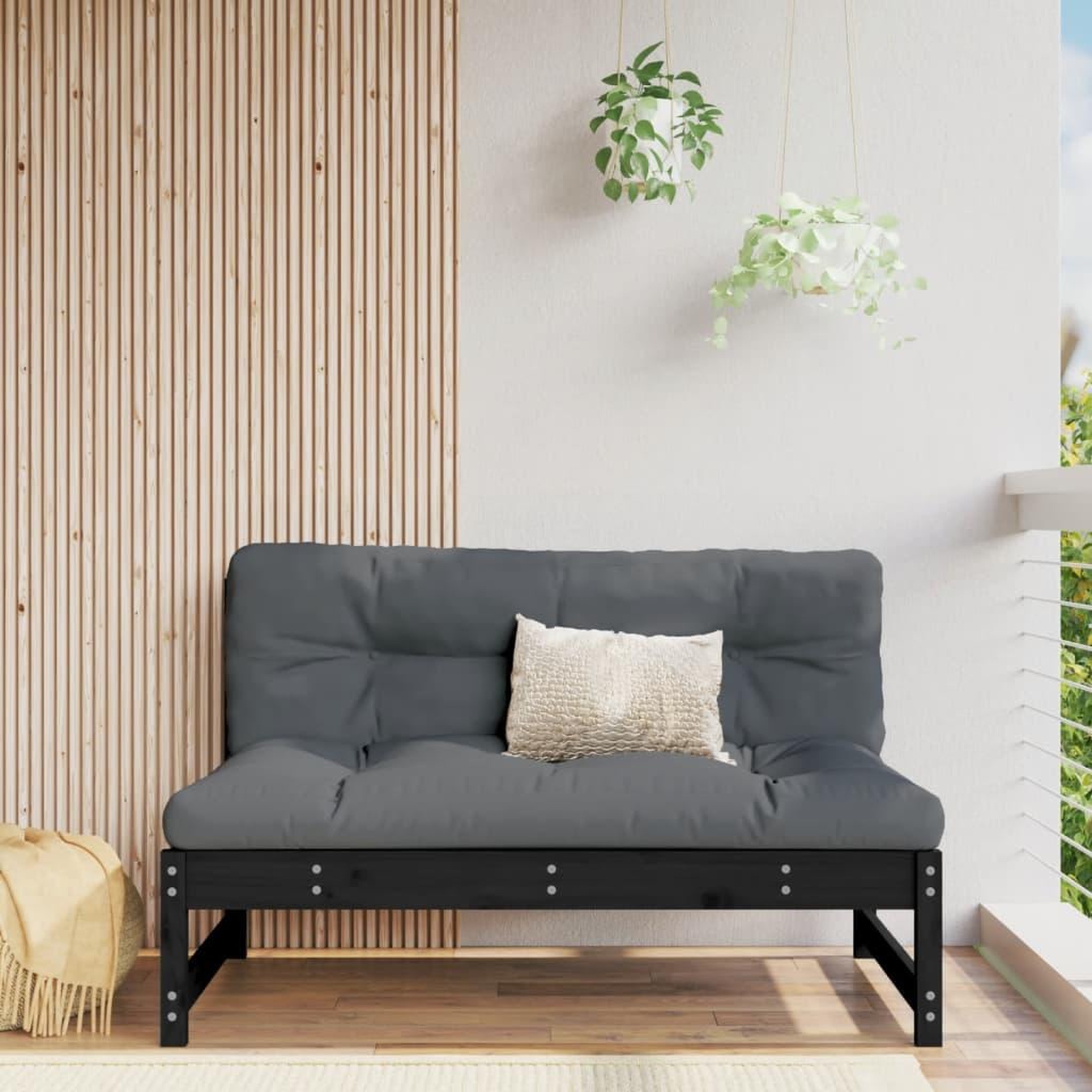 VIDAXL Canape central 120x80 cm noir bois de pin massif
