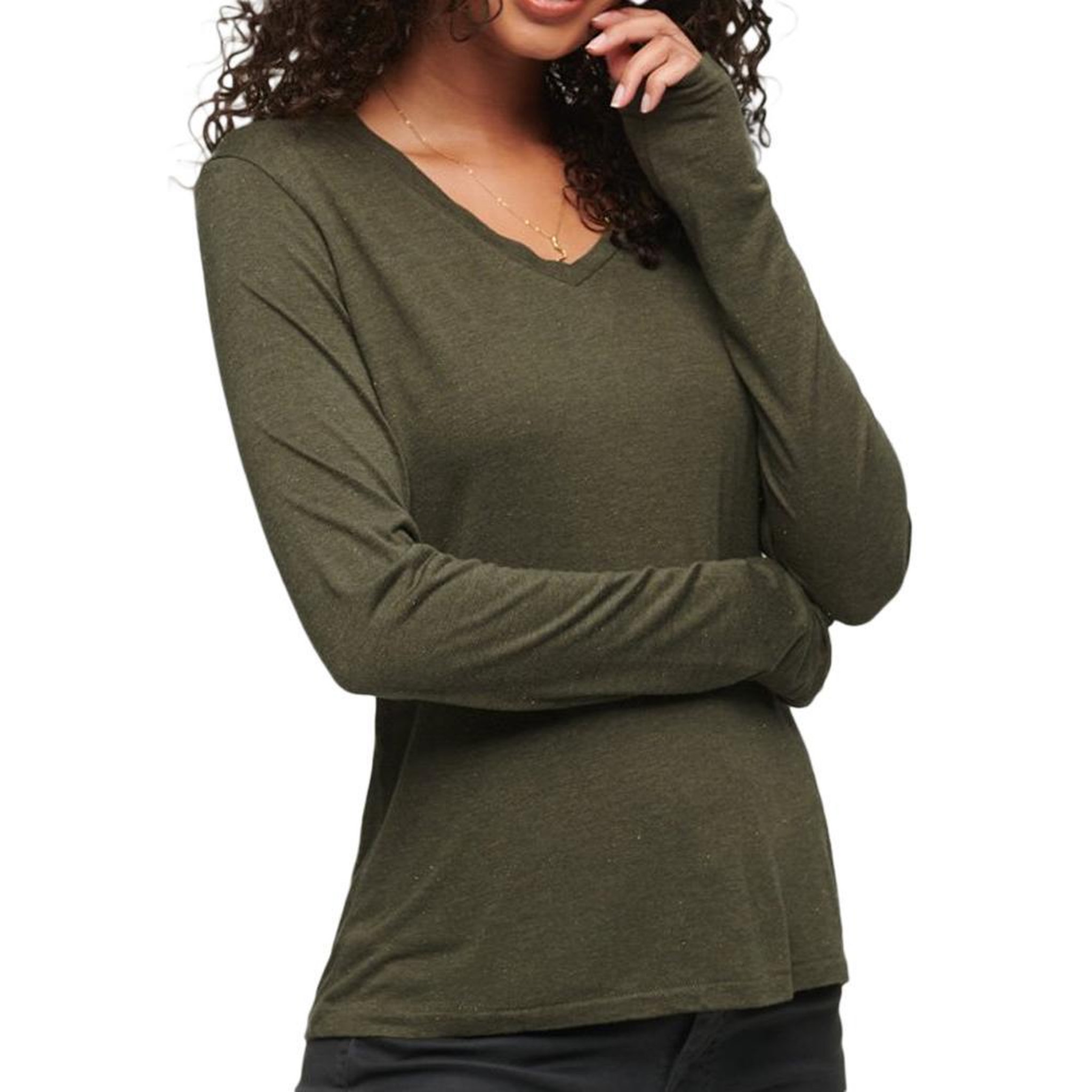 SUPERDRY T-shirt Kaki Femme Superdry Long Sleeve. Coloris disponibles : Vert