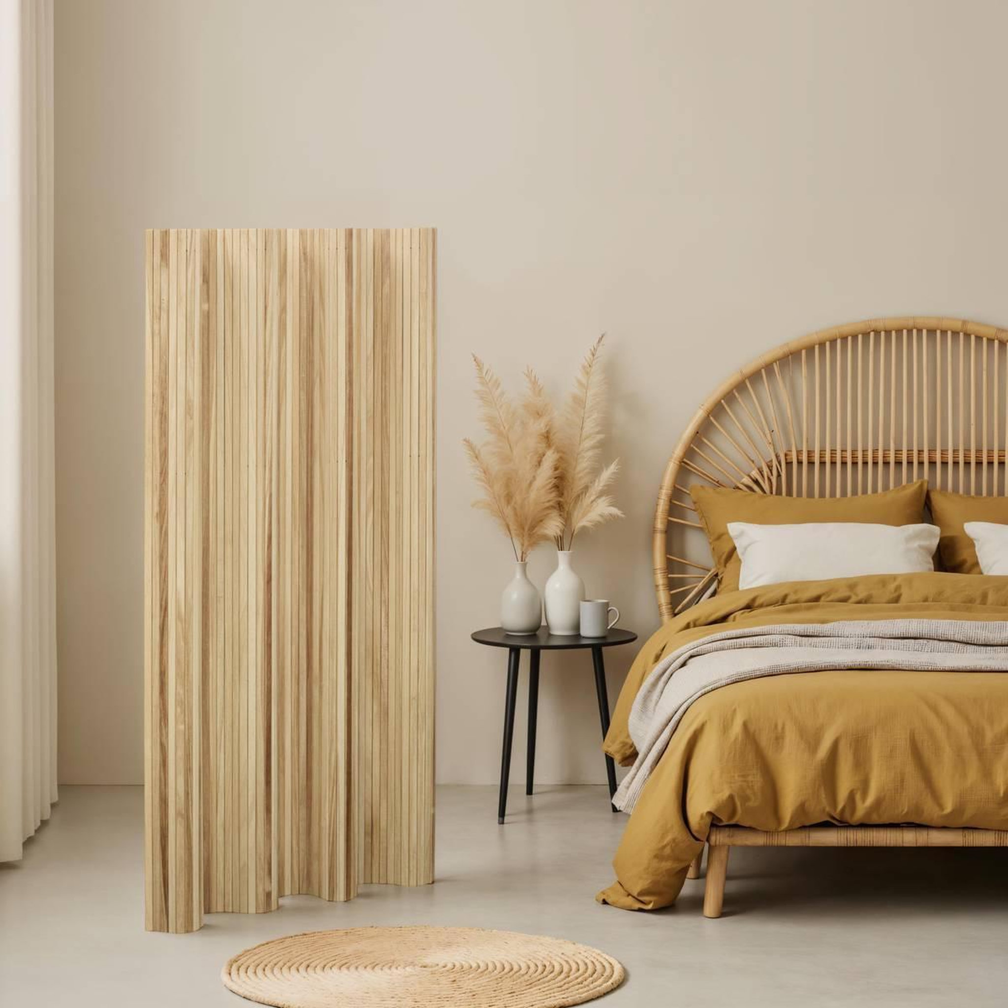 Voir la diapositive 5 : ATMOSPHERA Paravent ondulé en bois  colva  120x170cm beige