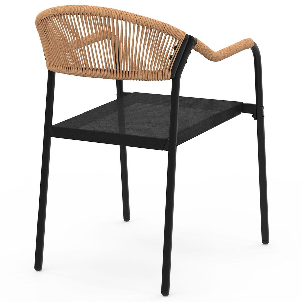 ID MARKET Lot de 6 chaises de jardin MADEIRA métal, cordage et textilène noir et rotin clair