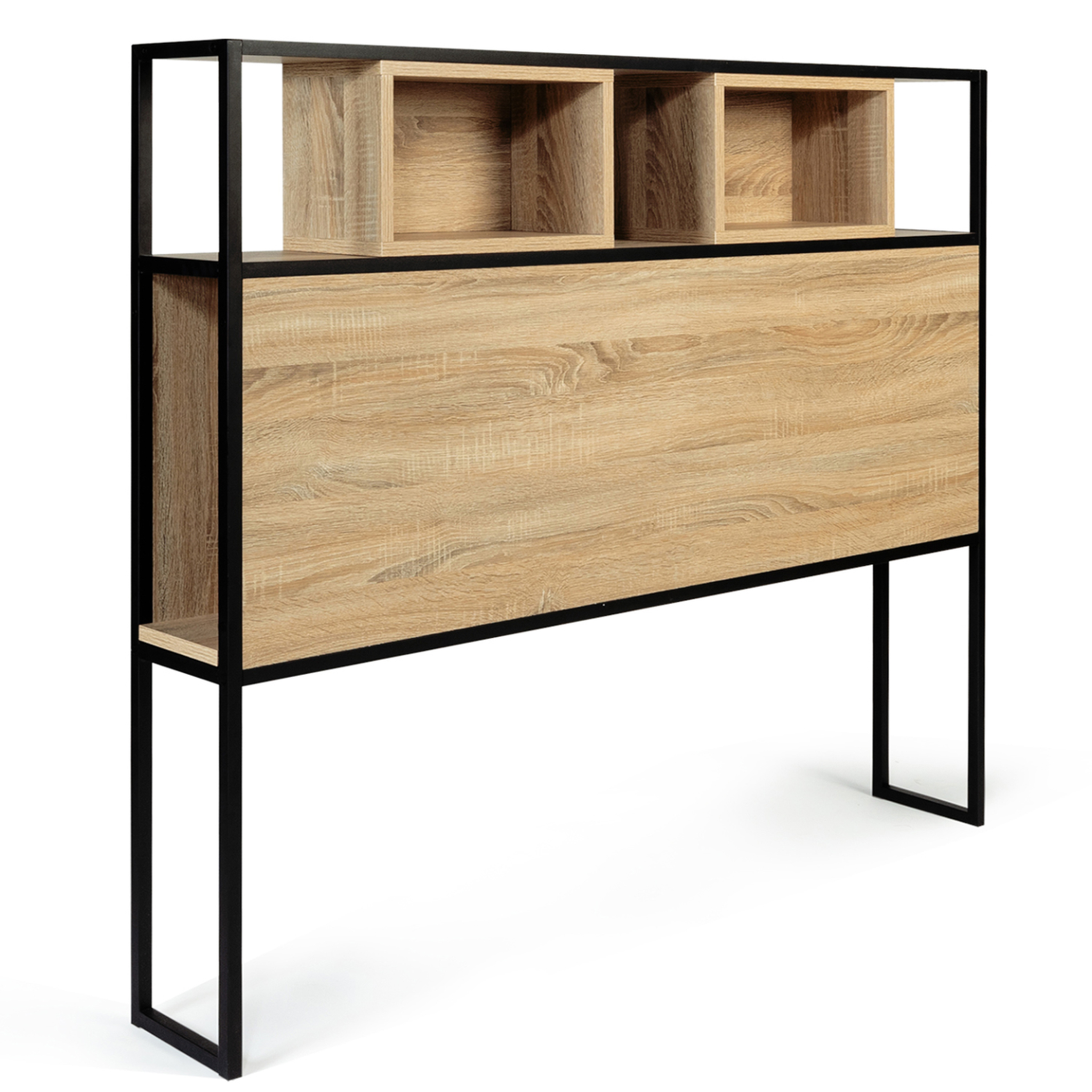 ID MARKET Tête de lit sur pied detroit 145 cm bois et métal noir design industriel