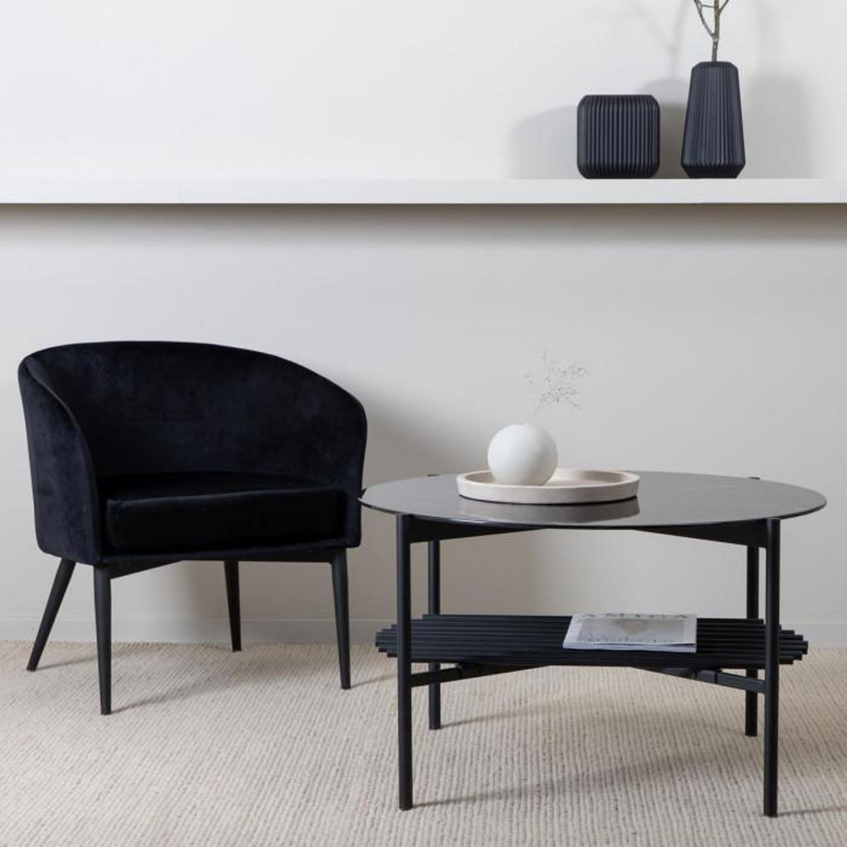 Paris Prix Table Basse en Verre  Von Staf  80cm Noir Marbre