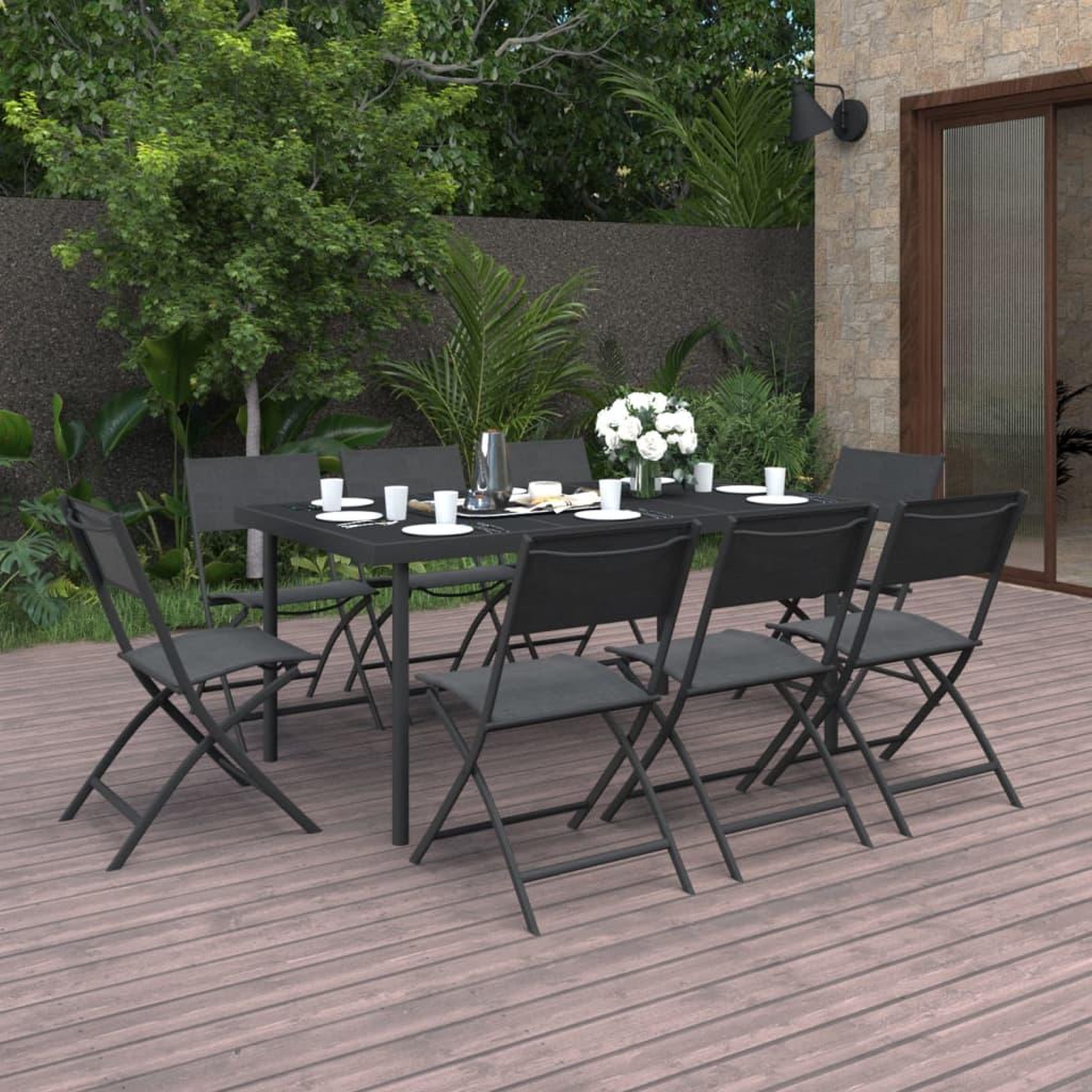 Voir la diapositive 1 : VIDAXL Mobilier de salle a manger d'exterieur 9 pcs Acier