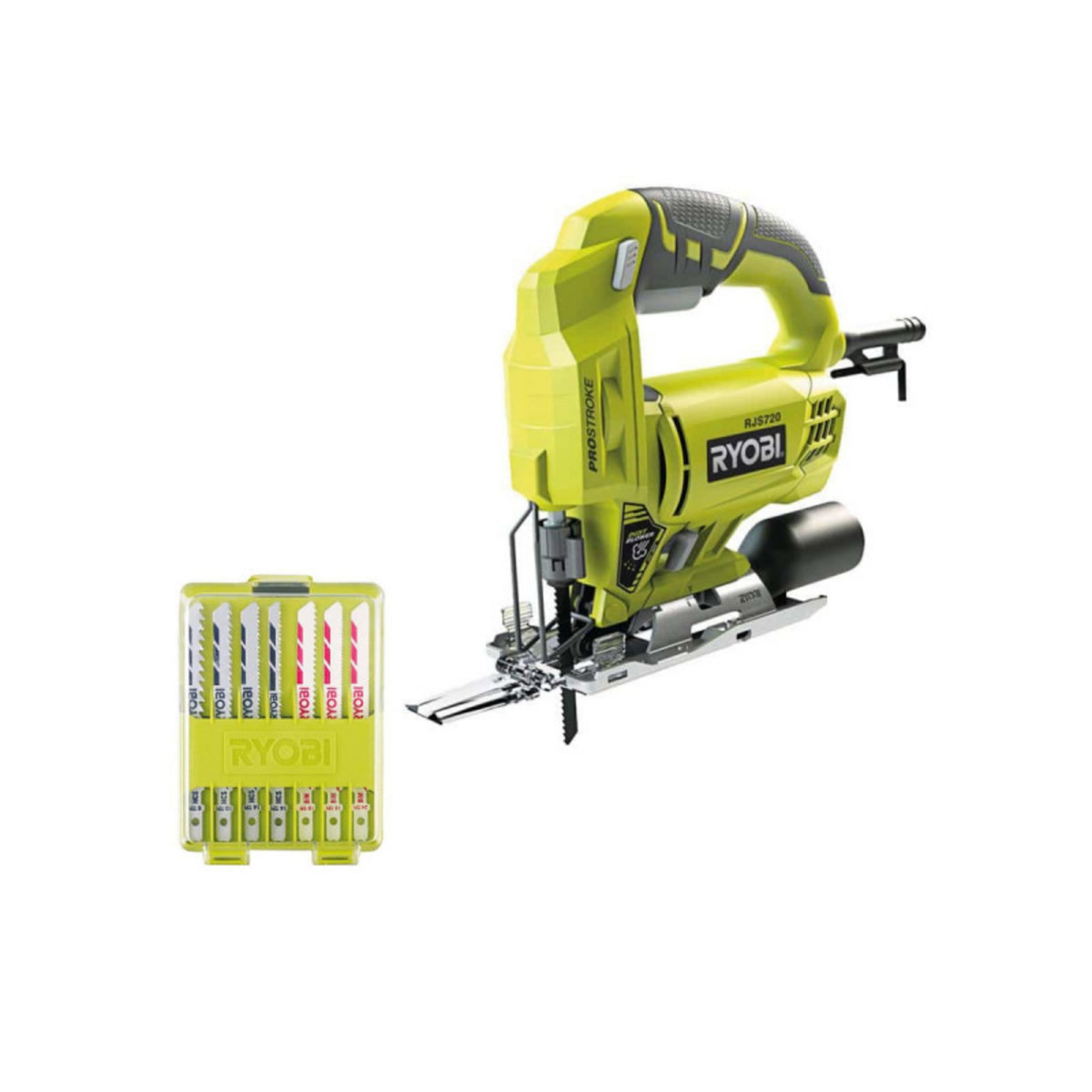 Ryobi Pack RYOBI Scie sauteuse électrique 500W RJS720-G - Coffret de 10 lames RAK10JSB