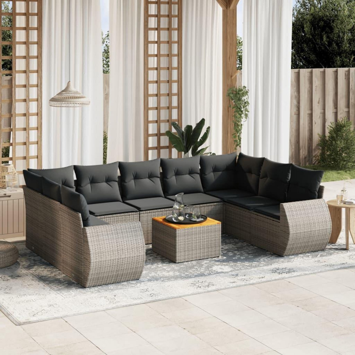 VIDAXL Salon de jardin avec coussins 10 pcs gris resine tressee