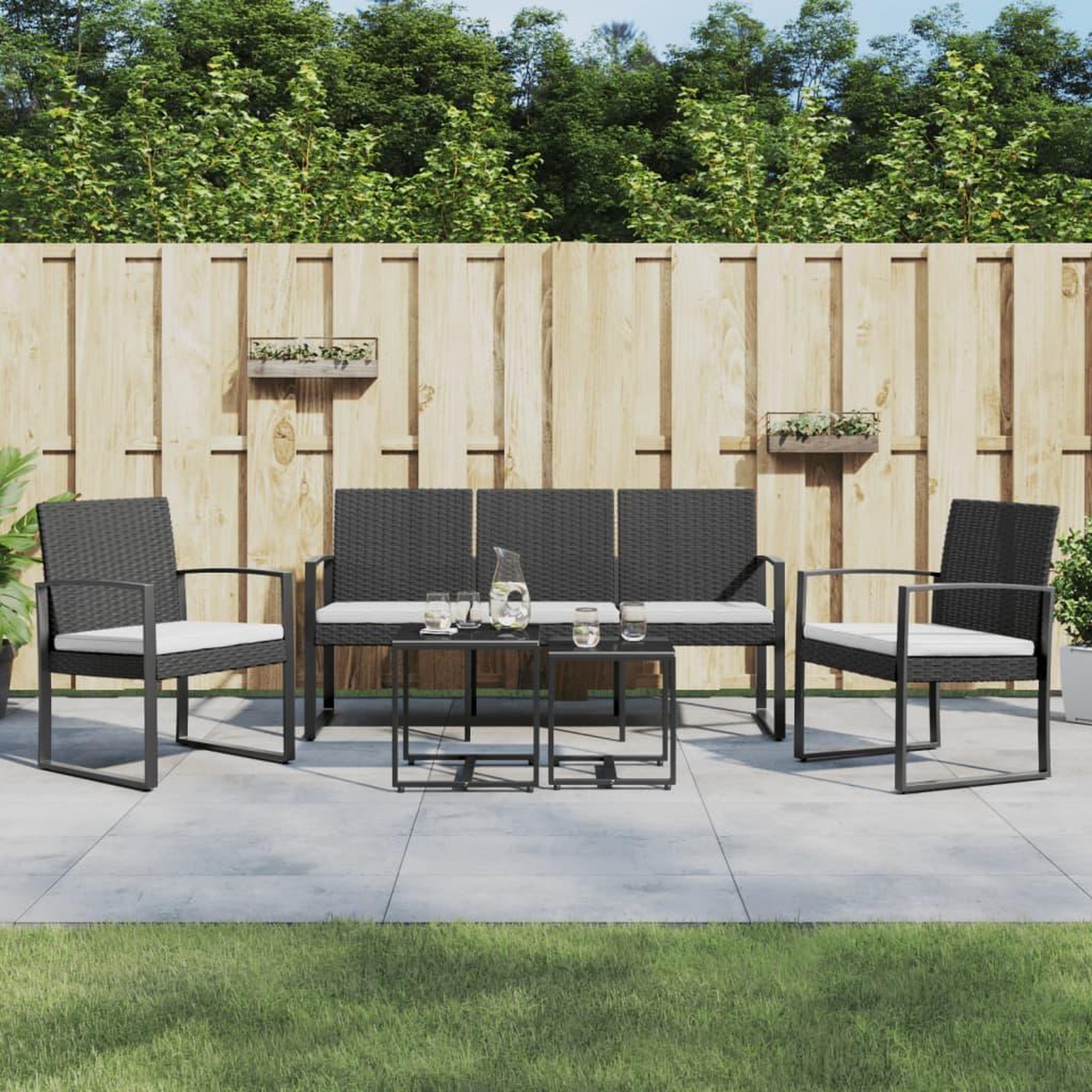 VIDAXL Ensemble a manger de jardin avec coussins 5 pcs noir rotin PP