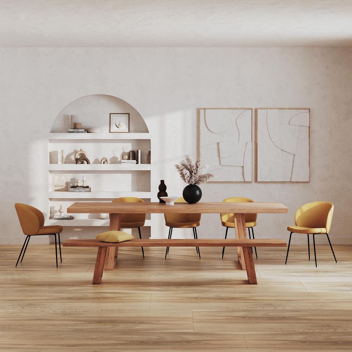 Rendez vous déco Lot de 2 chaises jaunes en tissu bouclette et pied en métal - Groom