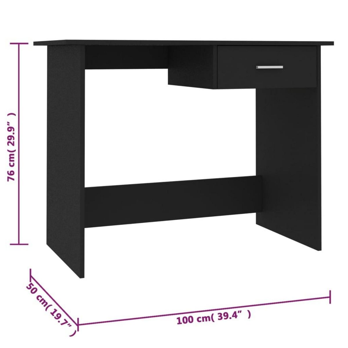 VIDAXL Bureau Noir 100x50x76 cm Bois d'ingenierie