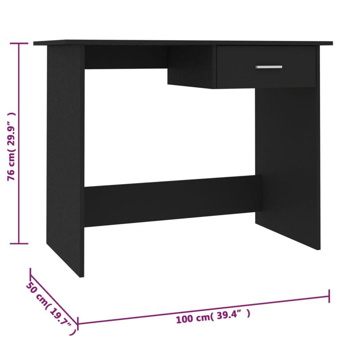 VIDAXL Bureau Noir 100x50x76 cm Bois d'ingenierie
