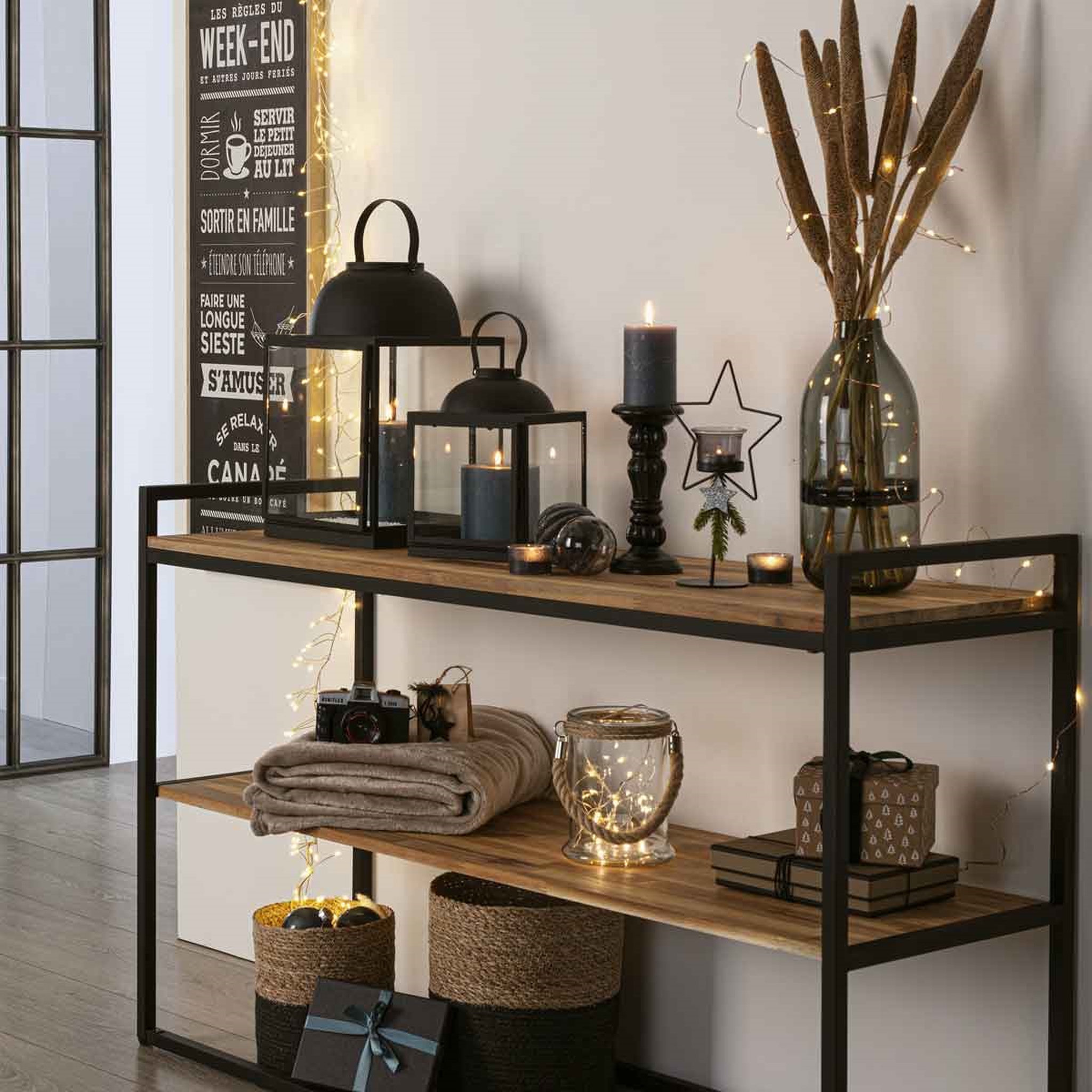 Voir la diapositive 4 : ATMOSPHERA Console métal et Acacia 2 plateaux L120cm ELEORA