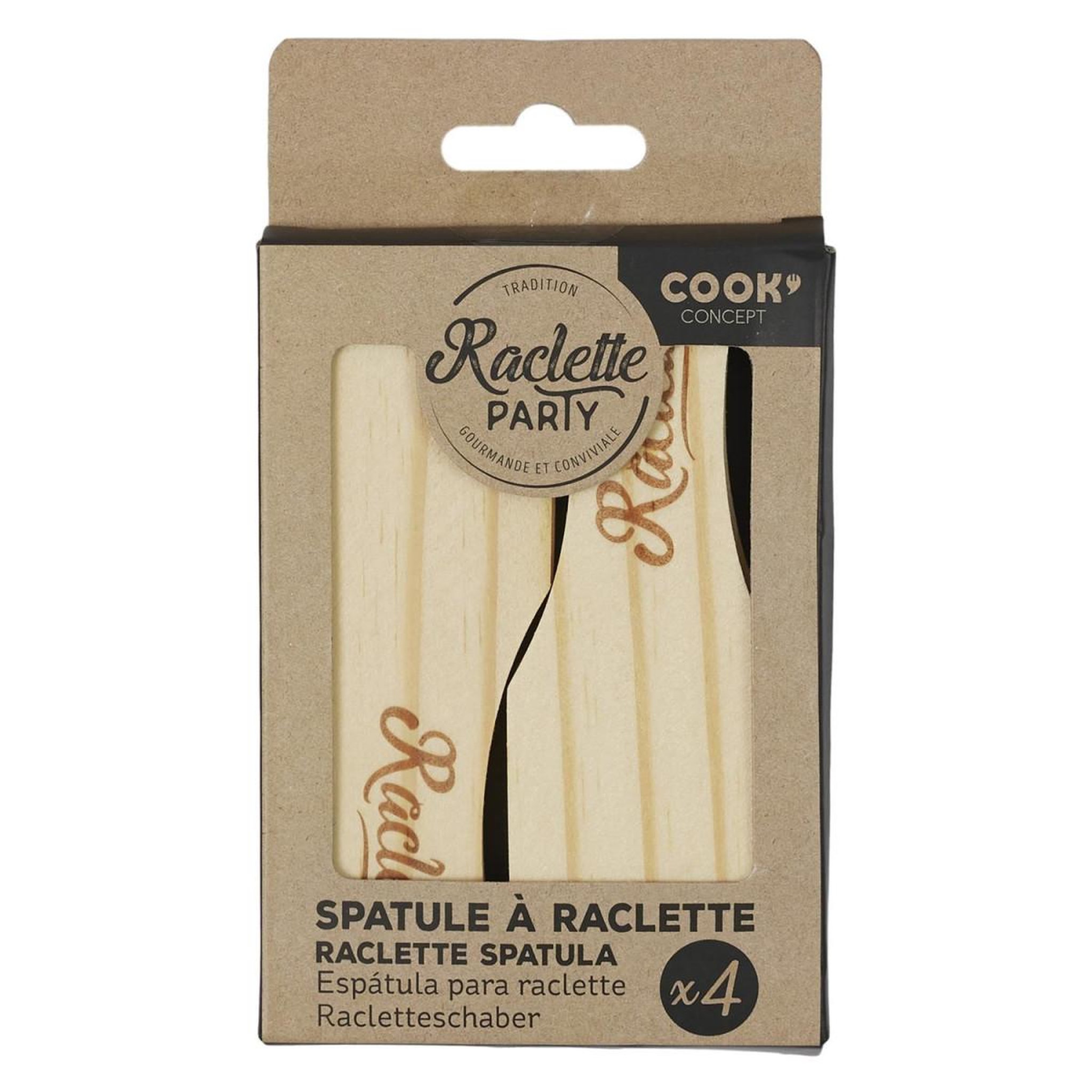 Voir la diapositive 4 : COOK CONCEPT Lot de 4 Spatules à Raclette  Fromage  11cm Naturel