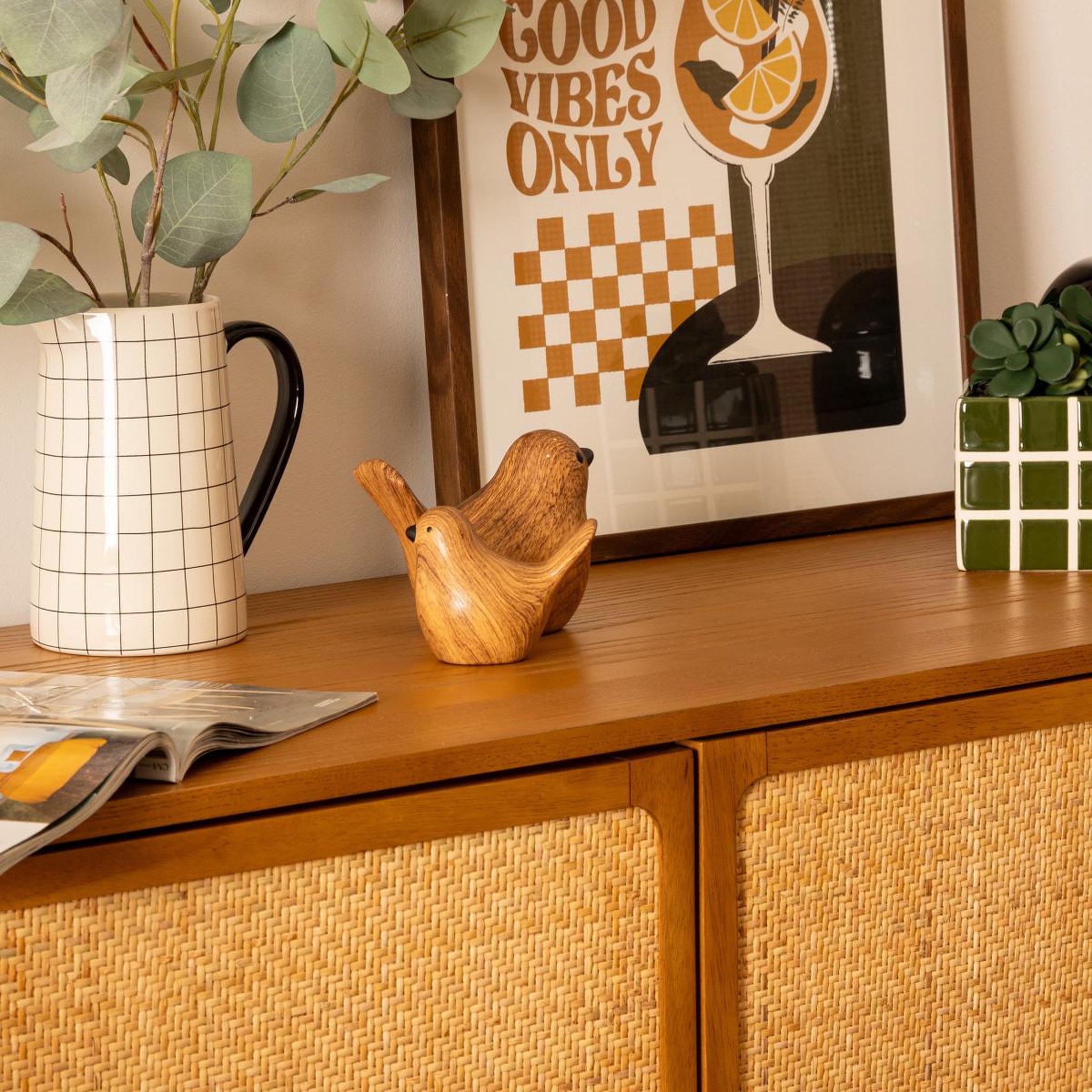 Voir la diapositive 6 : ATMOSPHERA Lot de 2 oiseaux en dolomite  family corner  14cm marron