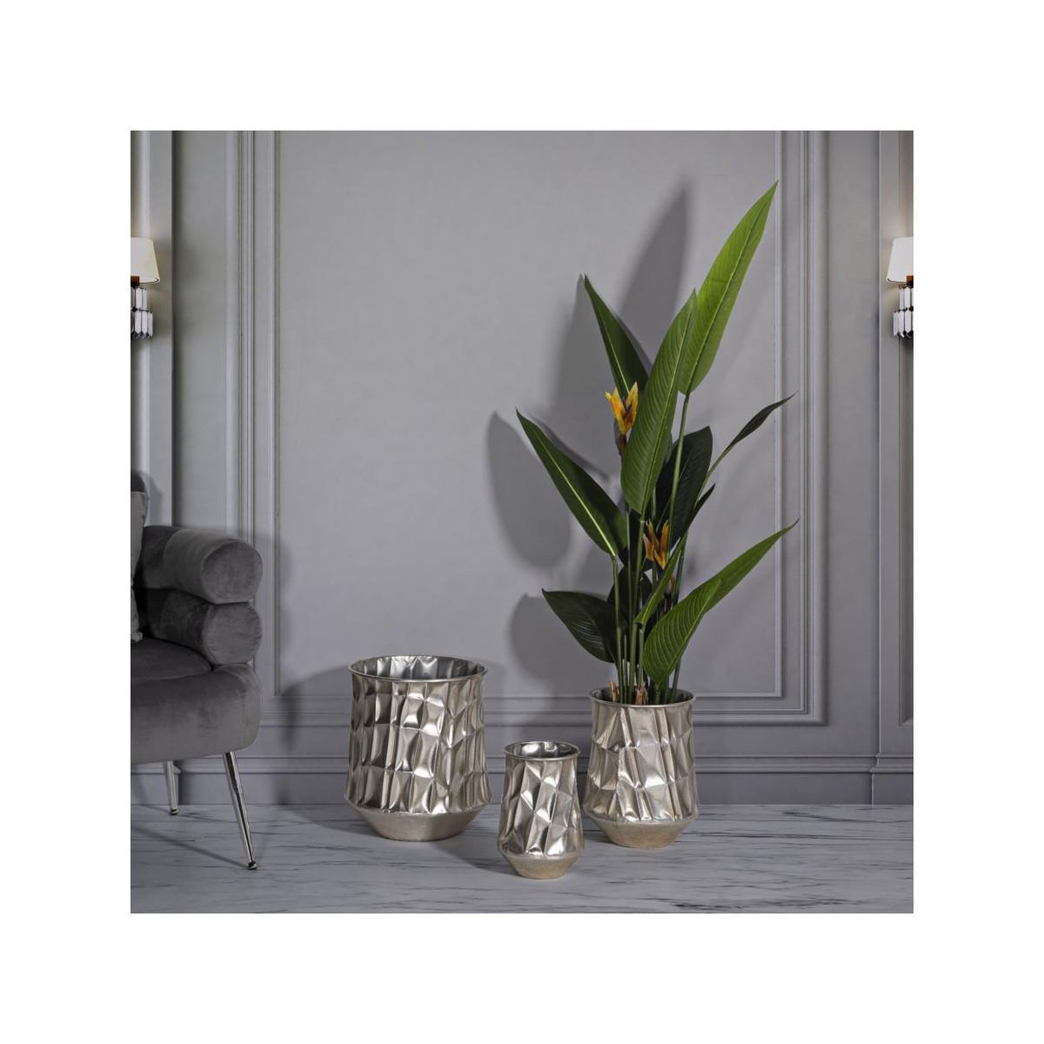 Voir la diapositive 6 : Paris Prix Lot de 3 Cache-Pots en Métal  Silv  38cm Argent