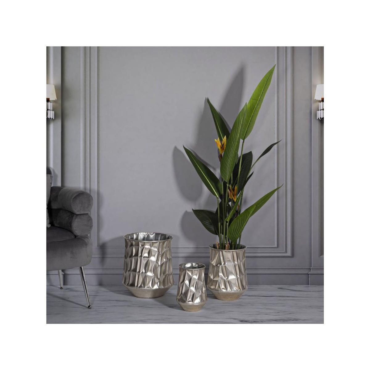 Paris Prix Lot de 3 Cache-Pots en Métal  Silv  38cm Argent