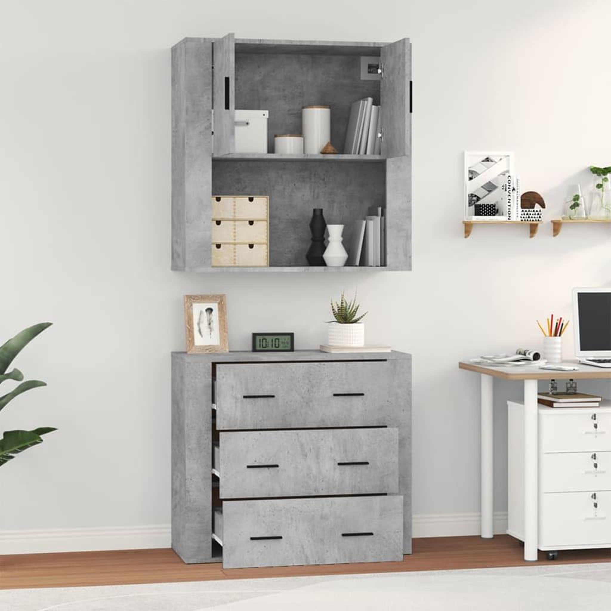 Voir la diapositive 5 : VIDAXL Buffet haut Gris beton Bois d'ingenierie