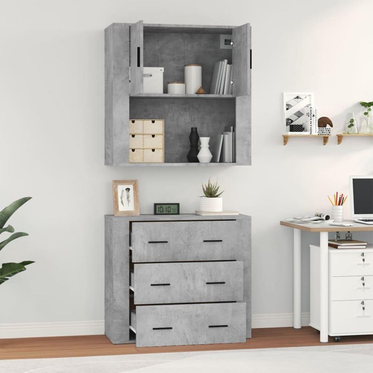 VIDAXL Buffet haut Gris beton Bois d'ingenierie