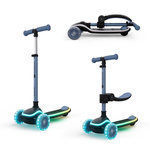 KINDERKRAFT Trottinette Kinderkraft RAKET UP 2-en-1 avec siège réglable, roues RGB LED, plateau lumineux, pliable dès bébé, Bleu
