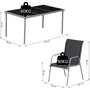 Voir la diapositive 3 : OUTSUNNY Ensemble de jardin 6 pers. 6 chaises empilables table plateau verre trempé 5 mm métal époxy gris textilène noir