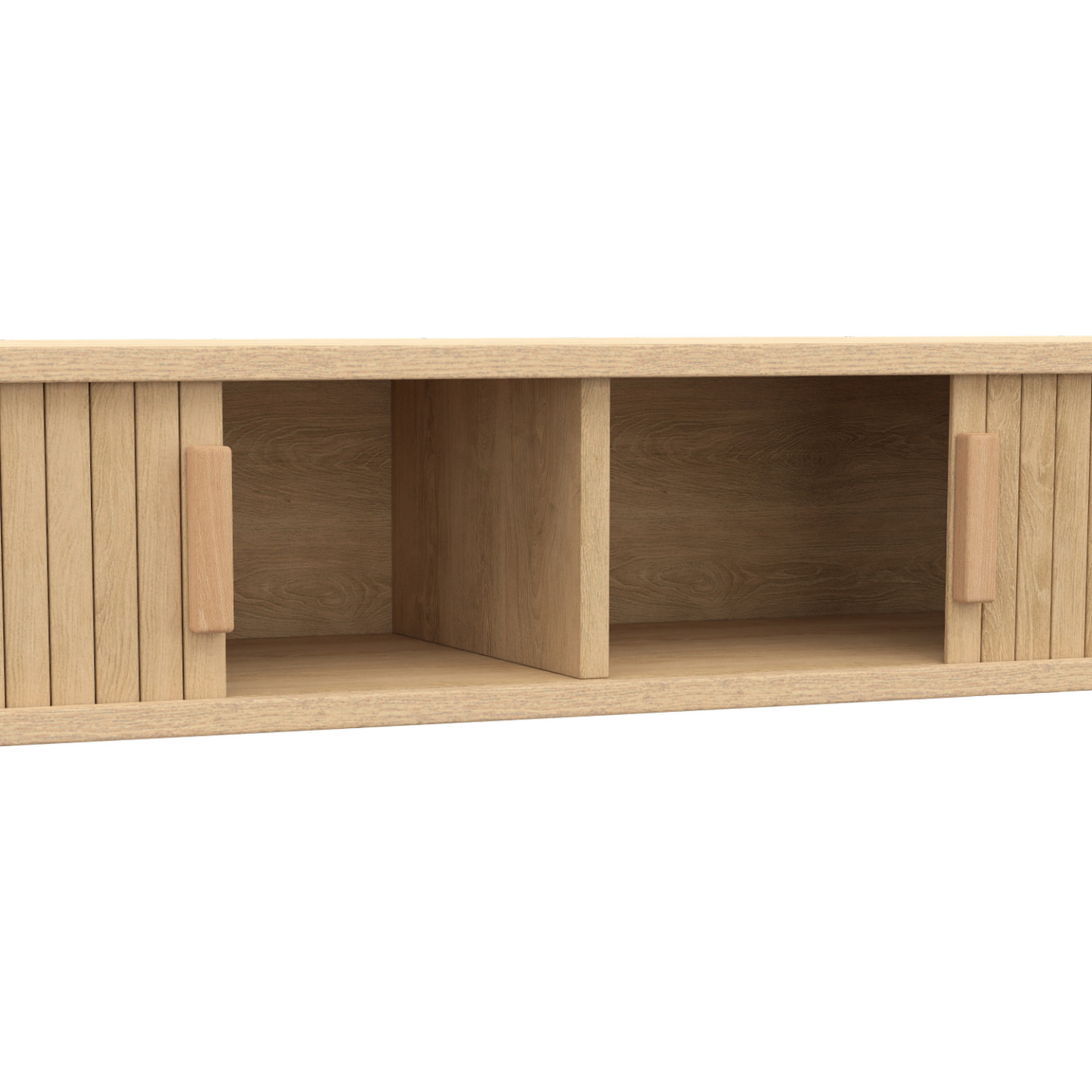 Voir la diapositive 6 : ID MARKET Console 2 portes coulissantes romie lattes tasseau bois coloris chêne