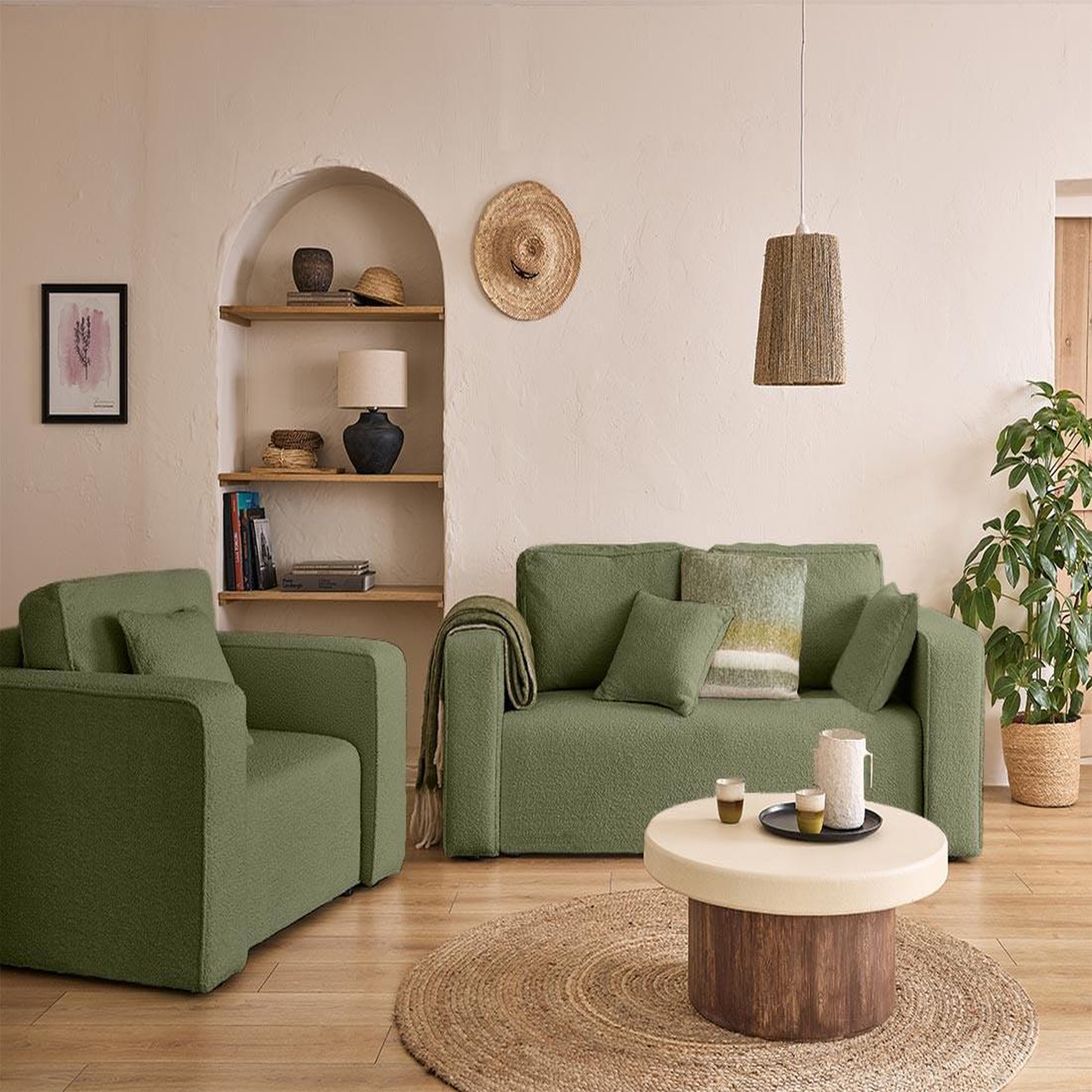 Voir la diapositive 2 : BEST MOBILIER Topaze - canapé droit 2 places - en tissu bouclette