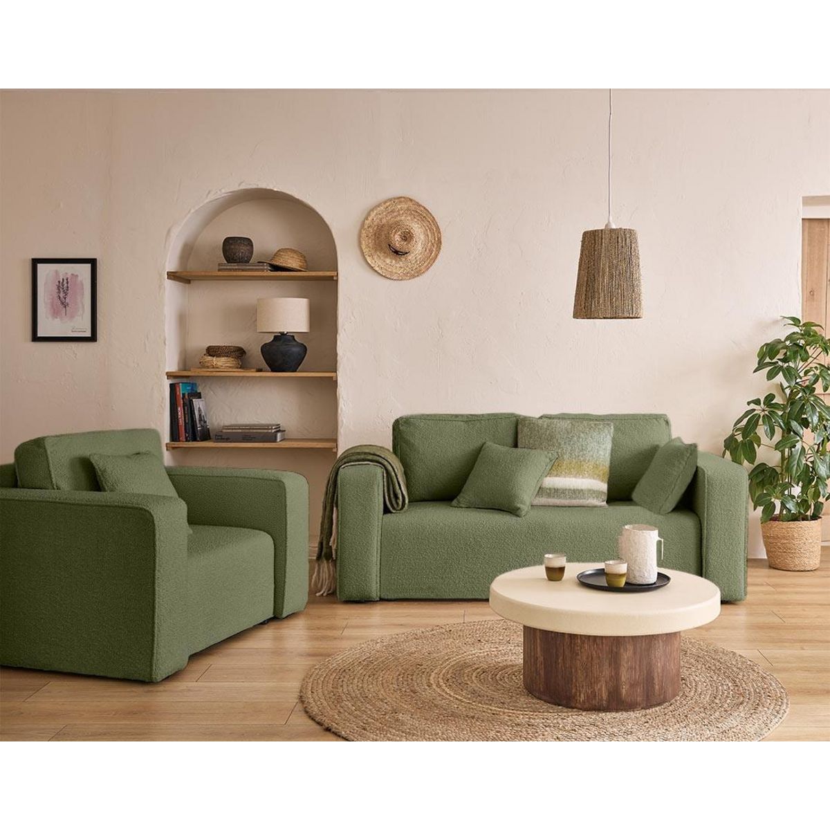 BEST MOBILIER Topaze - canapé droit 2 places - en tissu bouclette