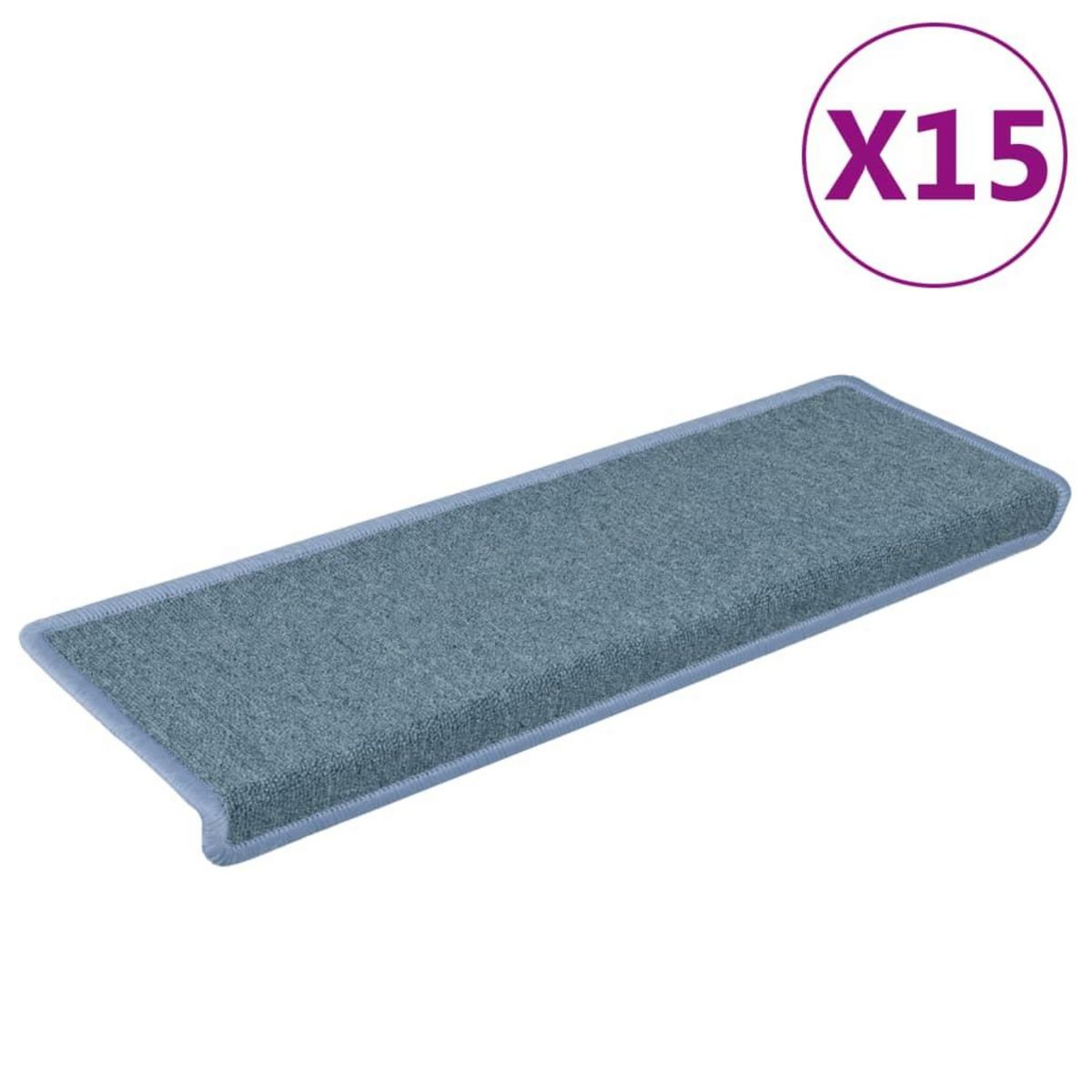 VIDAXL Tapis d'escalier 15 pcs 65x21x4 cm Bleu