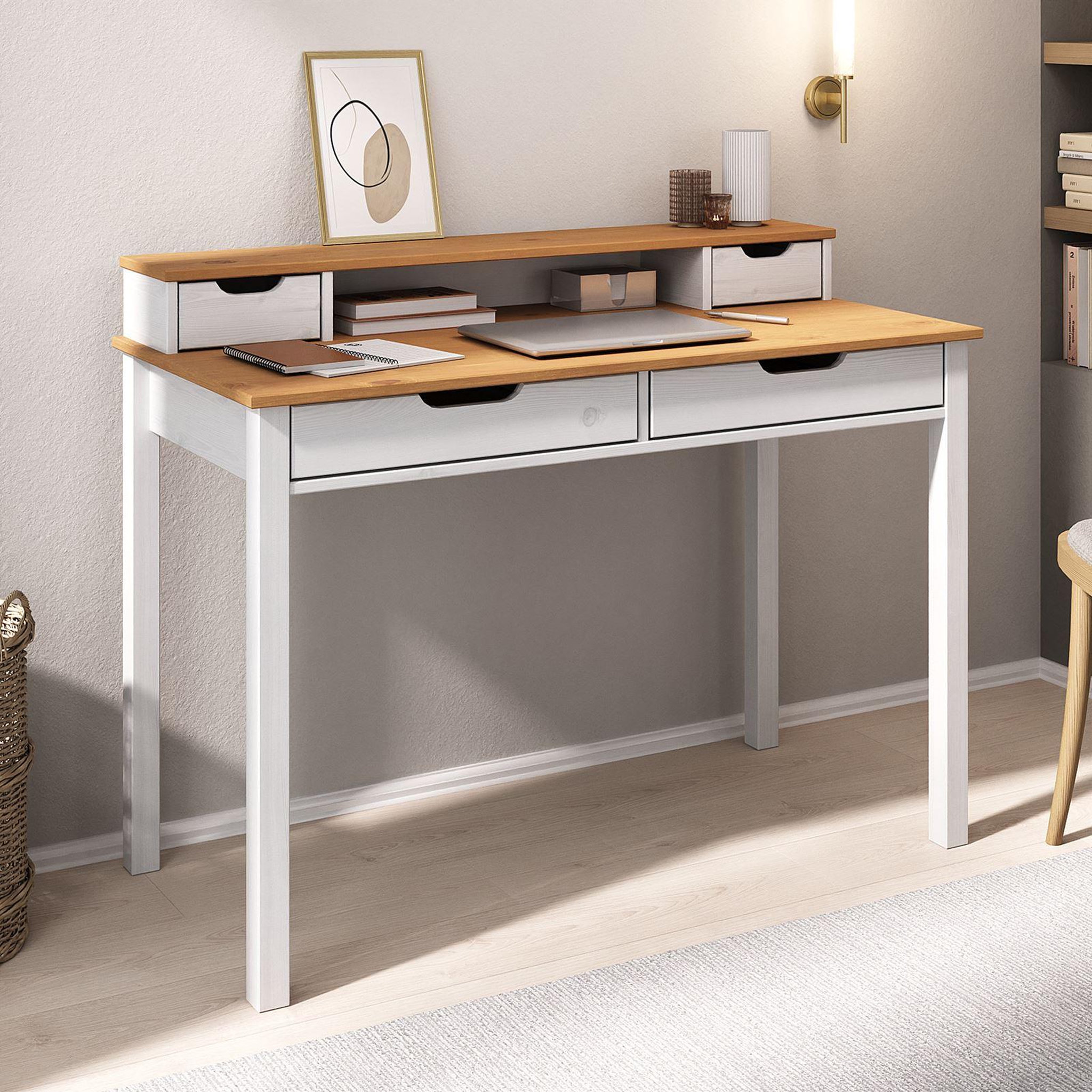 Voir la diapositive 3 : IDIMEX Bureau raul l 114 cm avec 4 tiroirs en bois massif