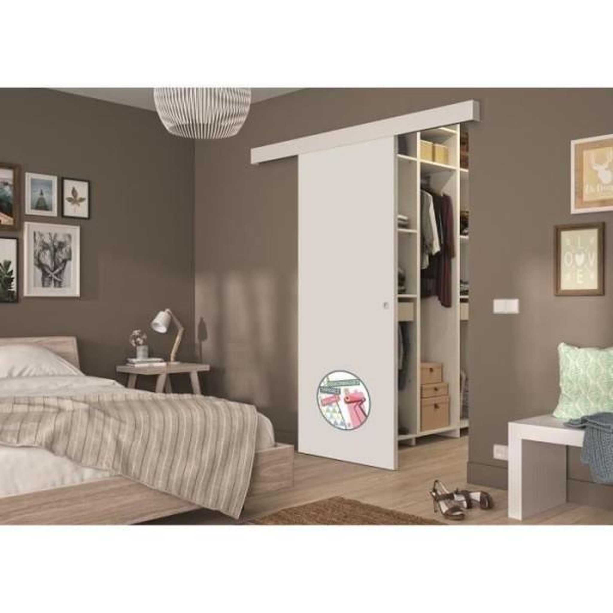 OPTIMUM Optimum - kit porte coulissante + rail + bandeau pret a peindre - h.204xl.83xp.4 cm - blanc