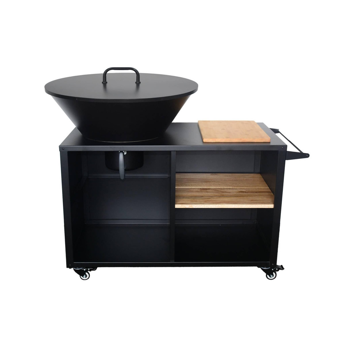 SWEEEK Braséro de cuisson Ø80cm avec grille de cuisson. espace de rangement. couvercle et ustensiles. L 138 x P 82 x H 114 cm