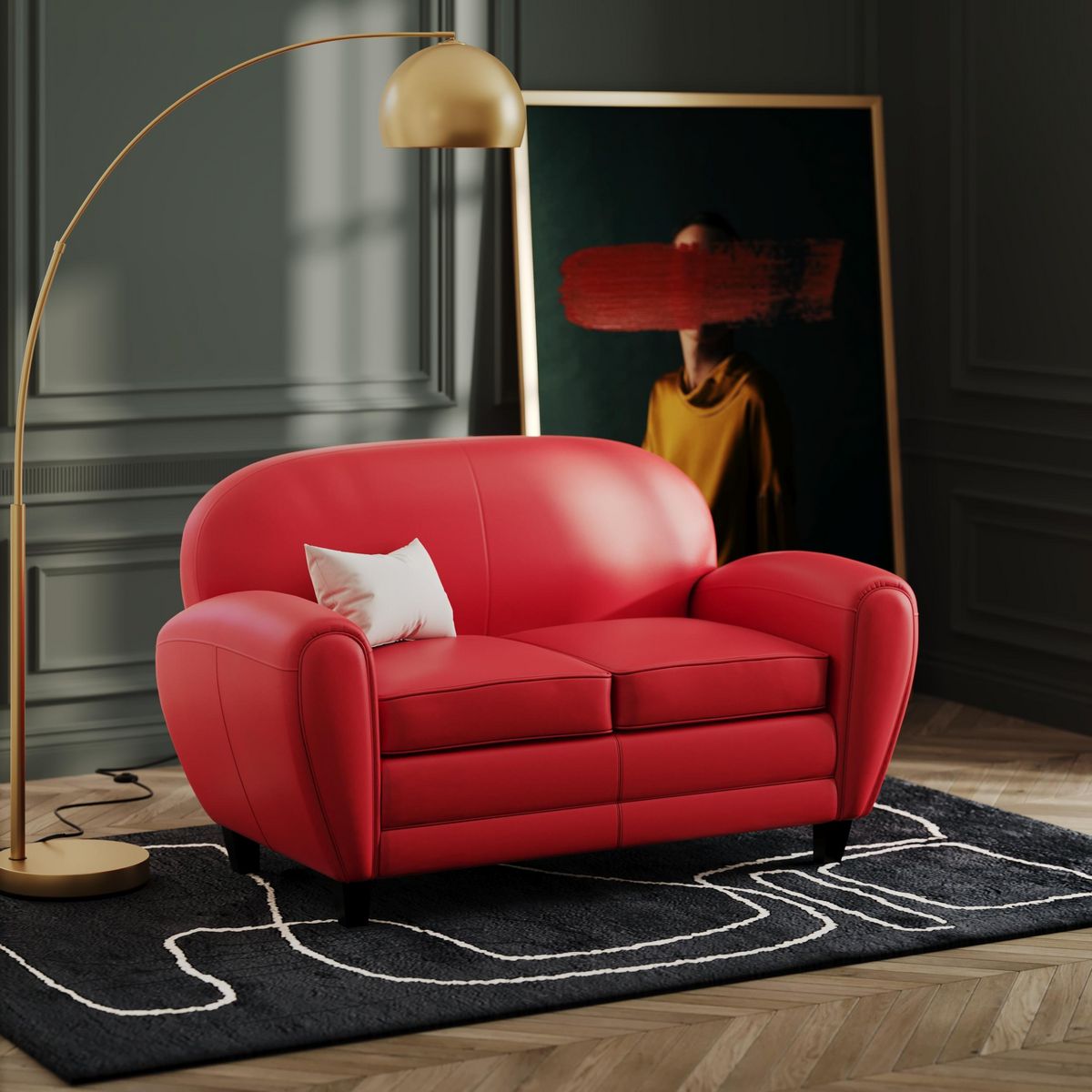 Rendez vous déco Canapé 2 places noir en croute de cuir enduite - Club