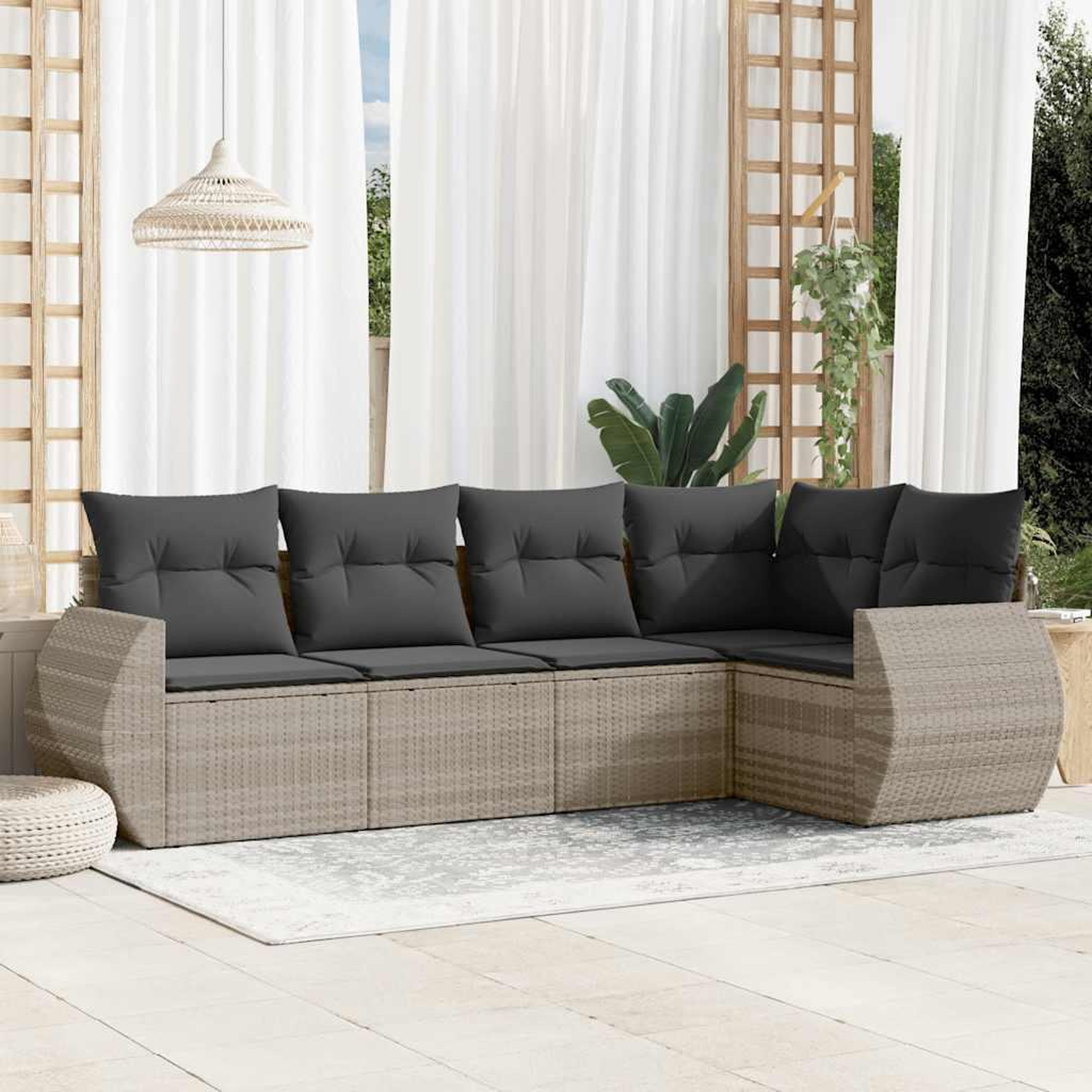VIDAXL Salon de jardin 5 pcs avec coussins gris clair resine tressee