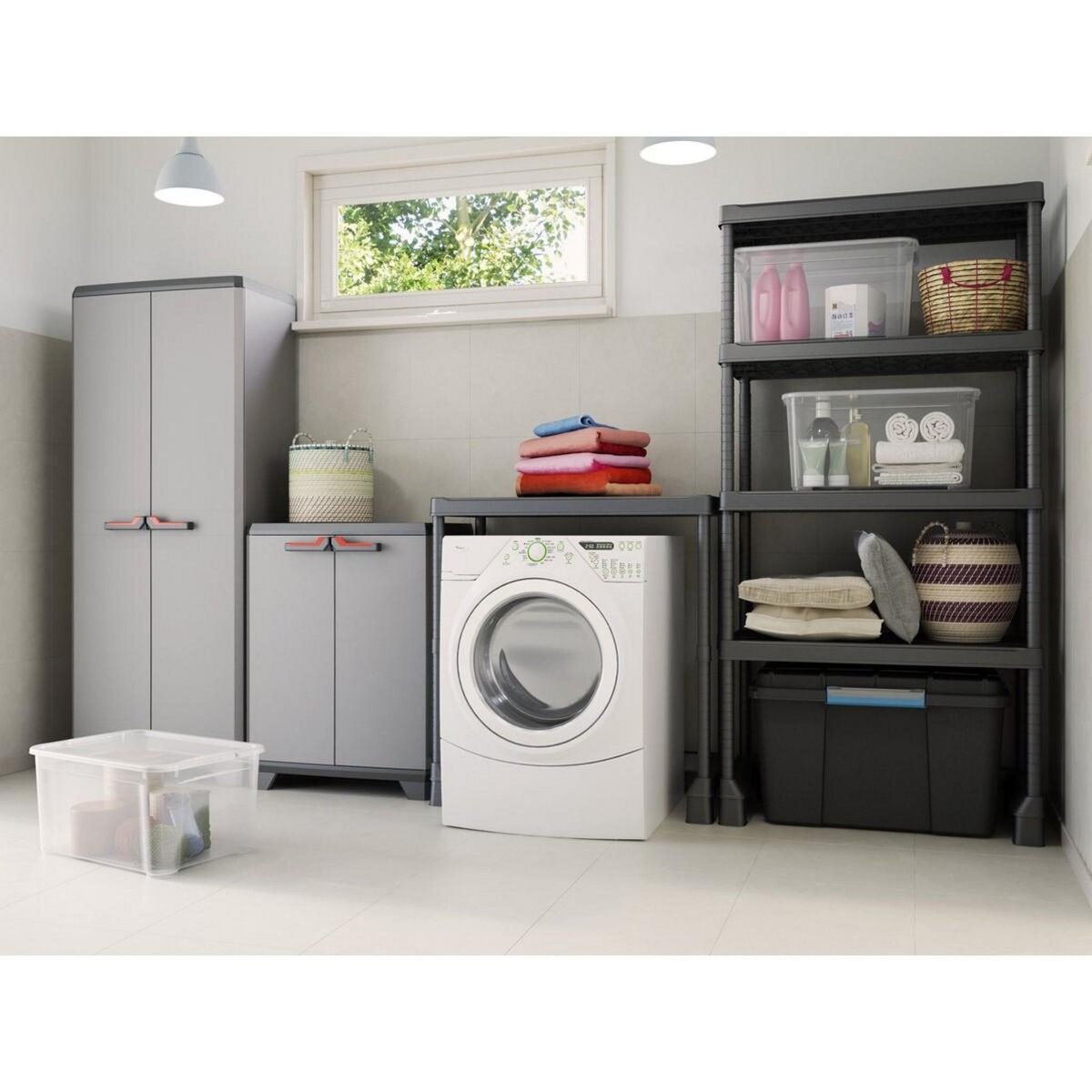 Keter Armoire basse de Rangement Multifonctions Résine Étagères et Pieds 39 x 68 x 90 cm KETER