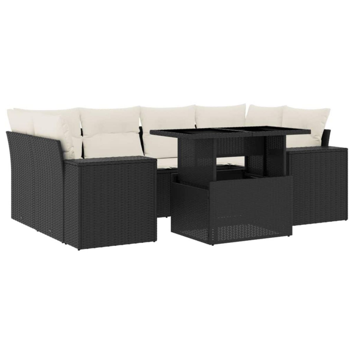 VIDAXL Salon de jardin 7 pcs avec coussins noir resine tressee