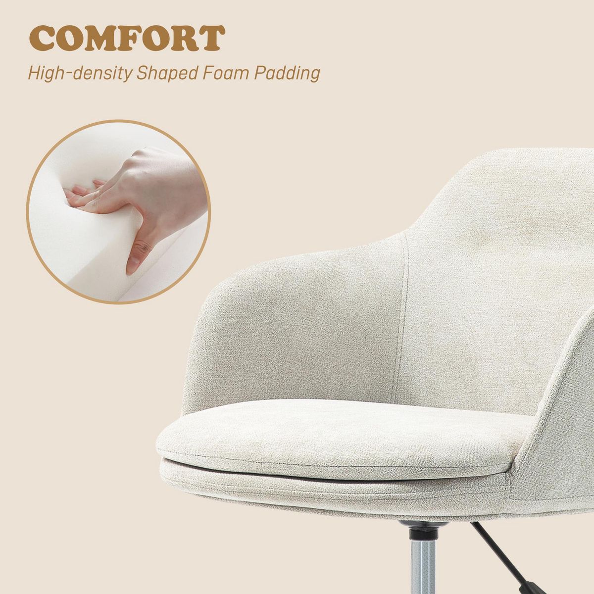 HOMCOM Chaise de bureau enveloppante design - piètement acier noir tissu toucher lin beige