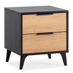 VS VENTA-STOCK Table de chevet Kalma 2 tiroirs couleur noir/chêne