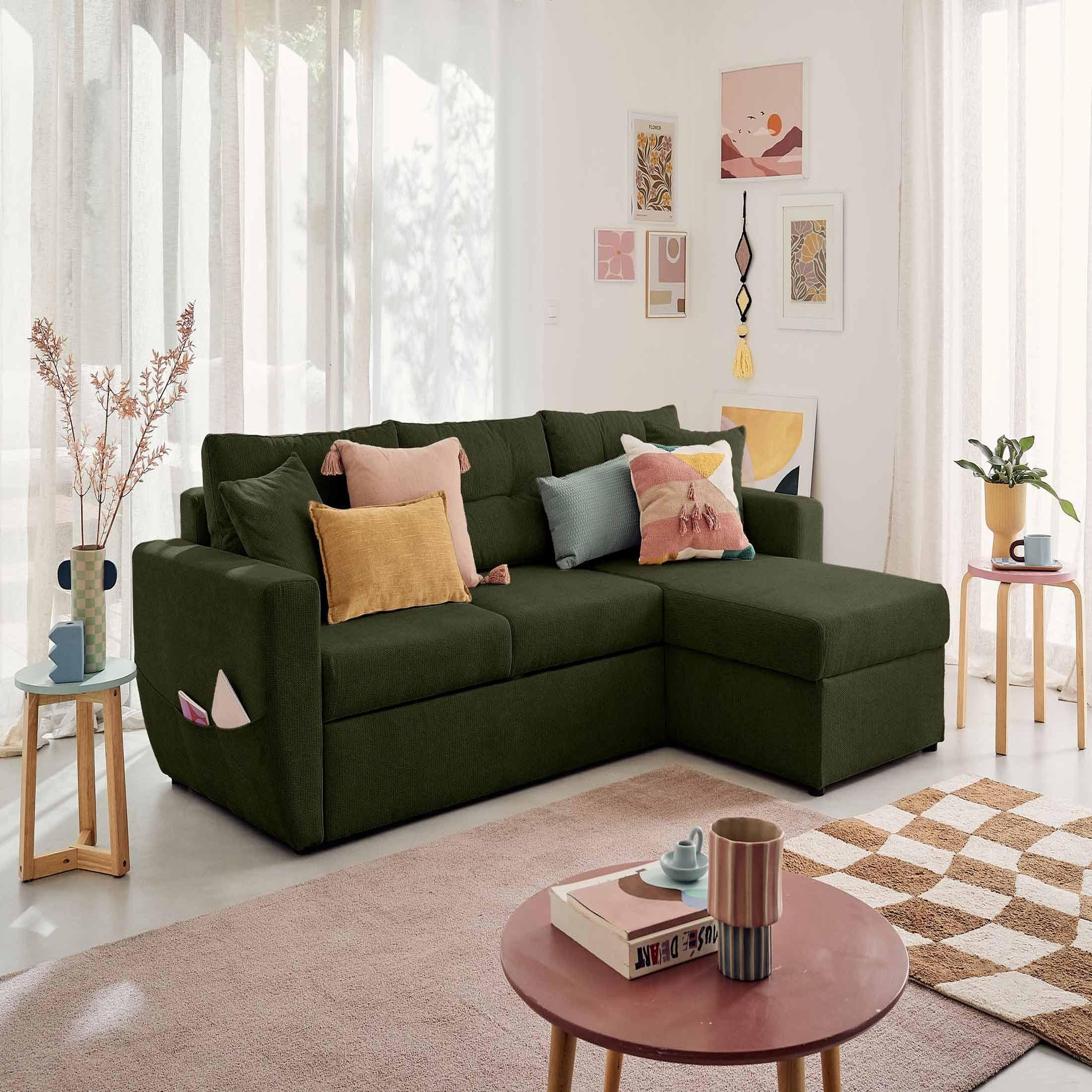 Voir la diapositive 5 : BEST MOBILIER Astoria - canapé d'angle réversible 4 places - convertible avec coffre - en tissu texturé