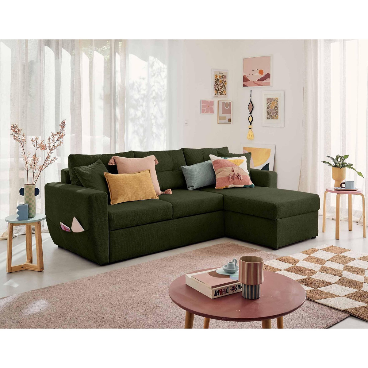 BEST MOBILIER Astoria - canapé d'angle réversible 4 places - convertible avec coffre - en tissu texturé