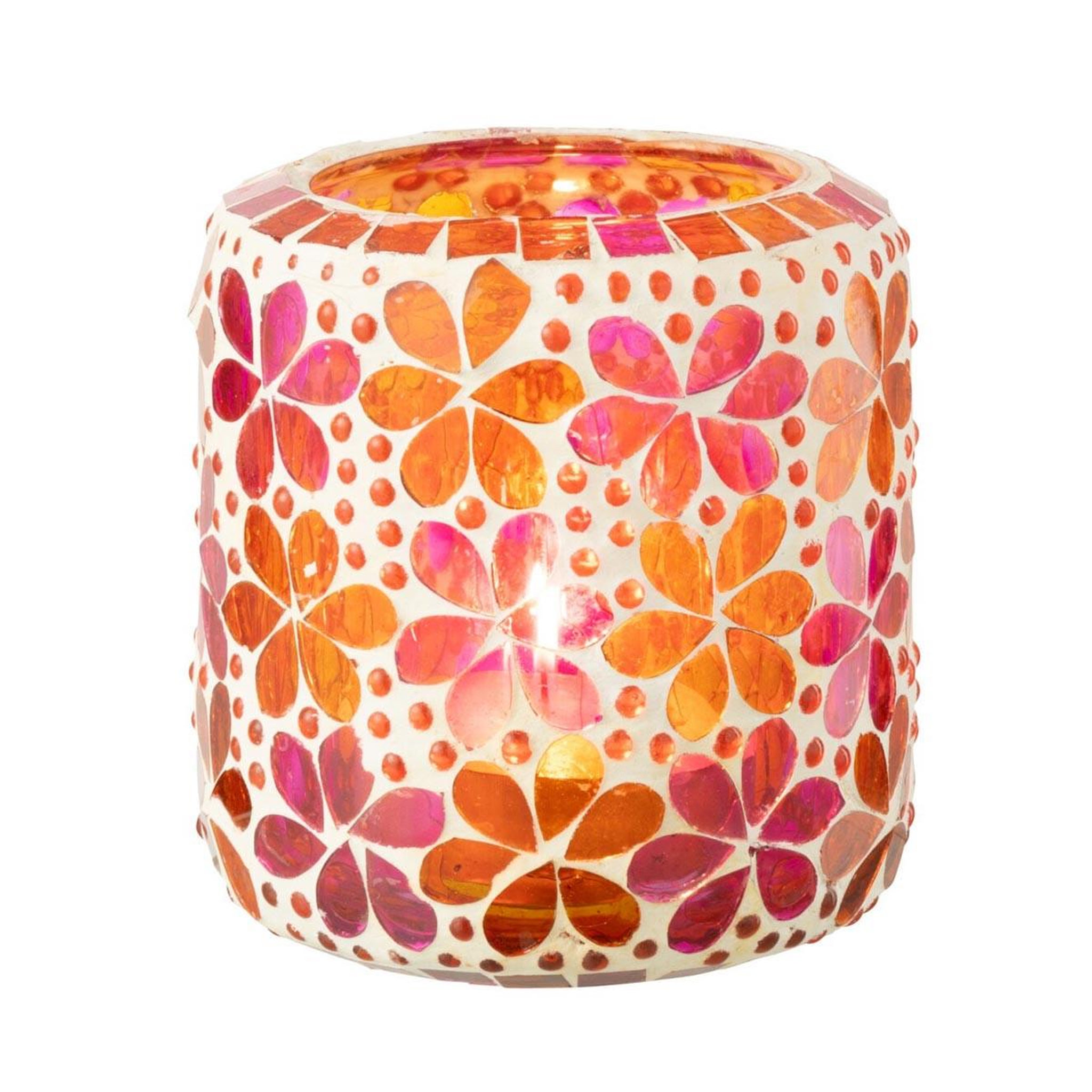 Voir la diapositive 2 : J-LINE Photophore mosaïque  ruthie  11cm rose & orange