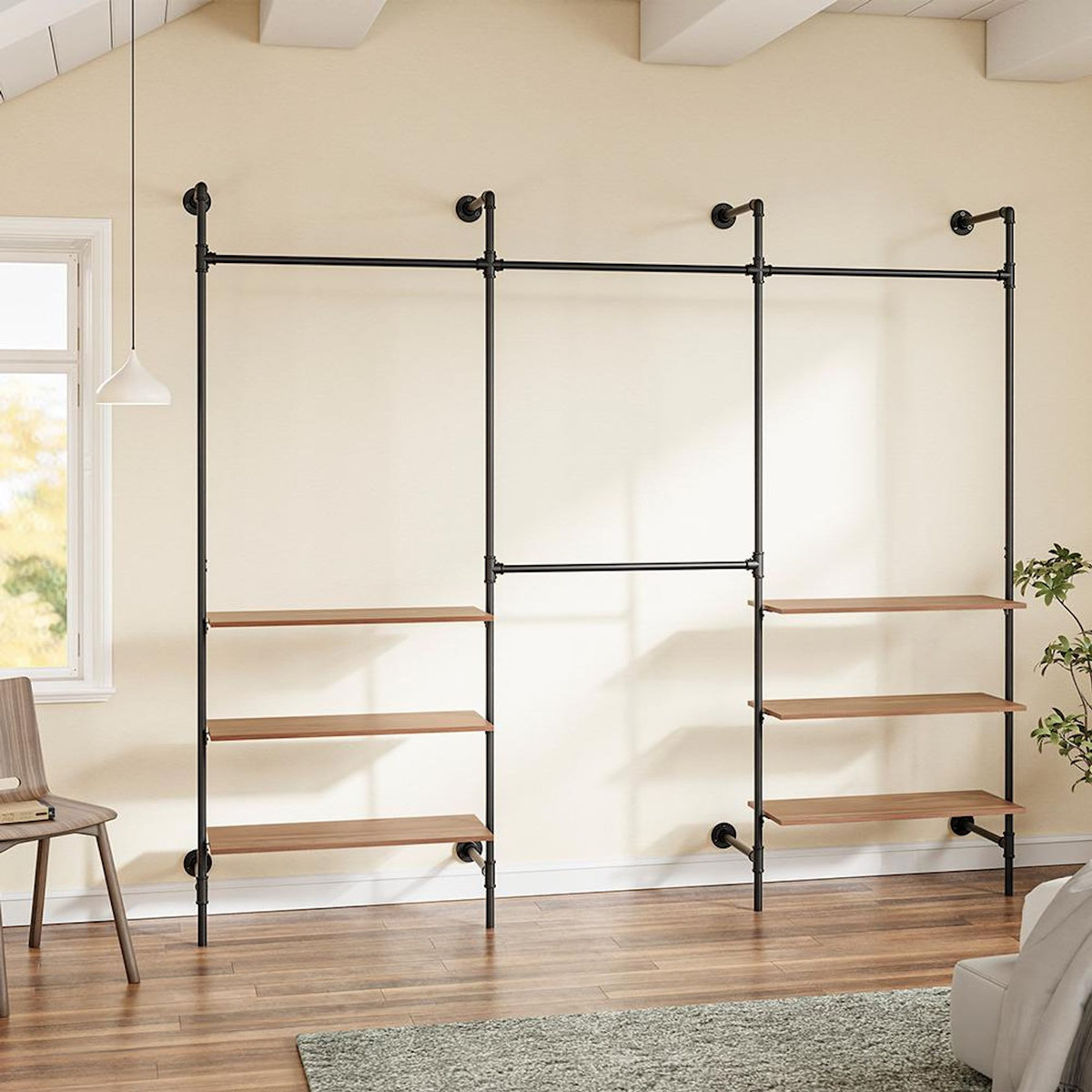 SOBUY Porte-manteaux mural avec étagères Noir 265x48x220cm KLS19-SCH