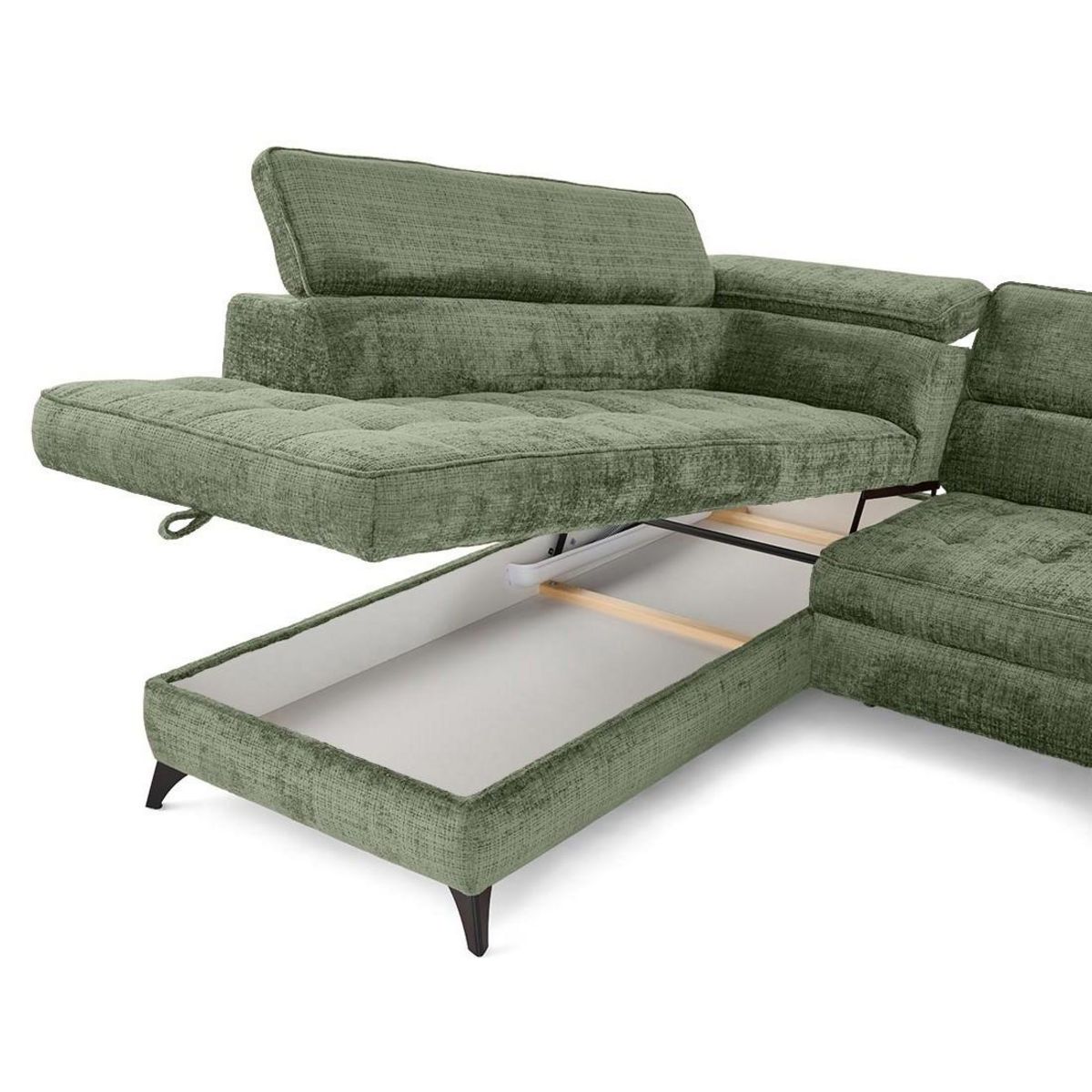 LISA DESIGN Marlo - canapé d'angle gauche 5 places convertible avec coffre et têtières en velours texturé