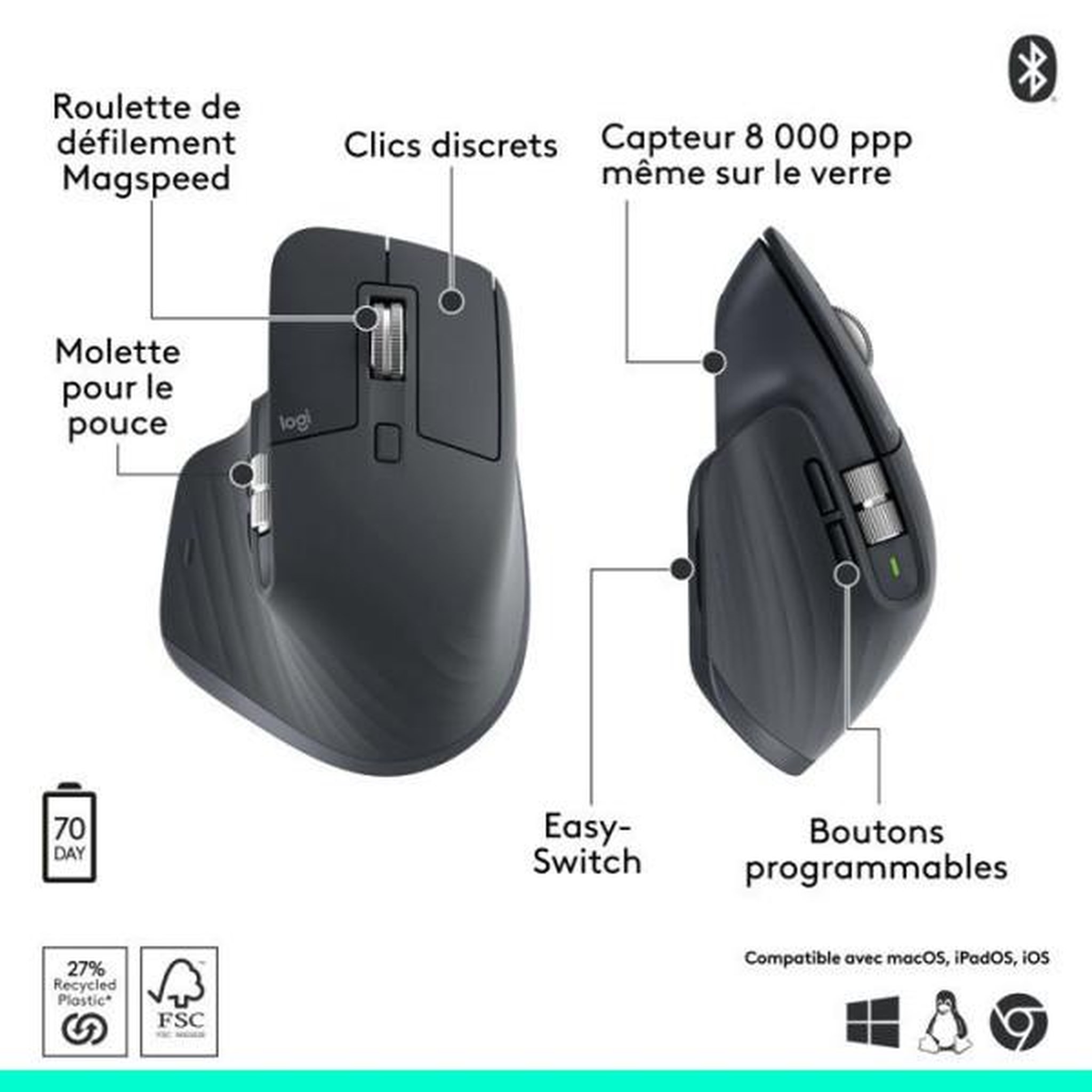 Voir la diapositive 6 : Logitech Souris sans fil mx master 3s bluetooth